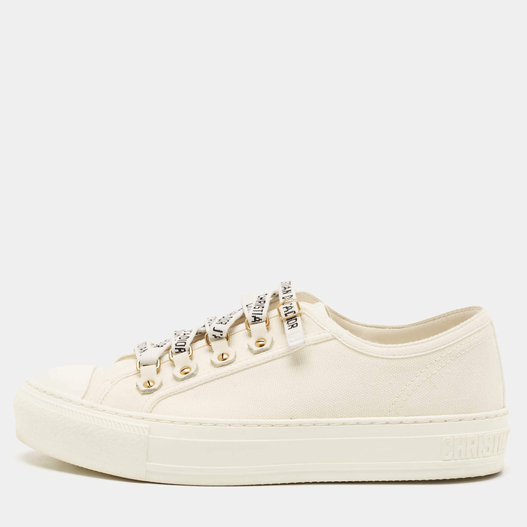 Pre Owned Dior White Canvas Walk'n'Dior Low Top Sneakers Size 37