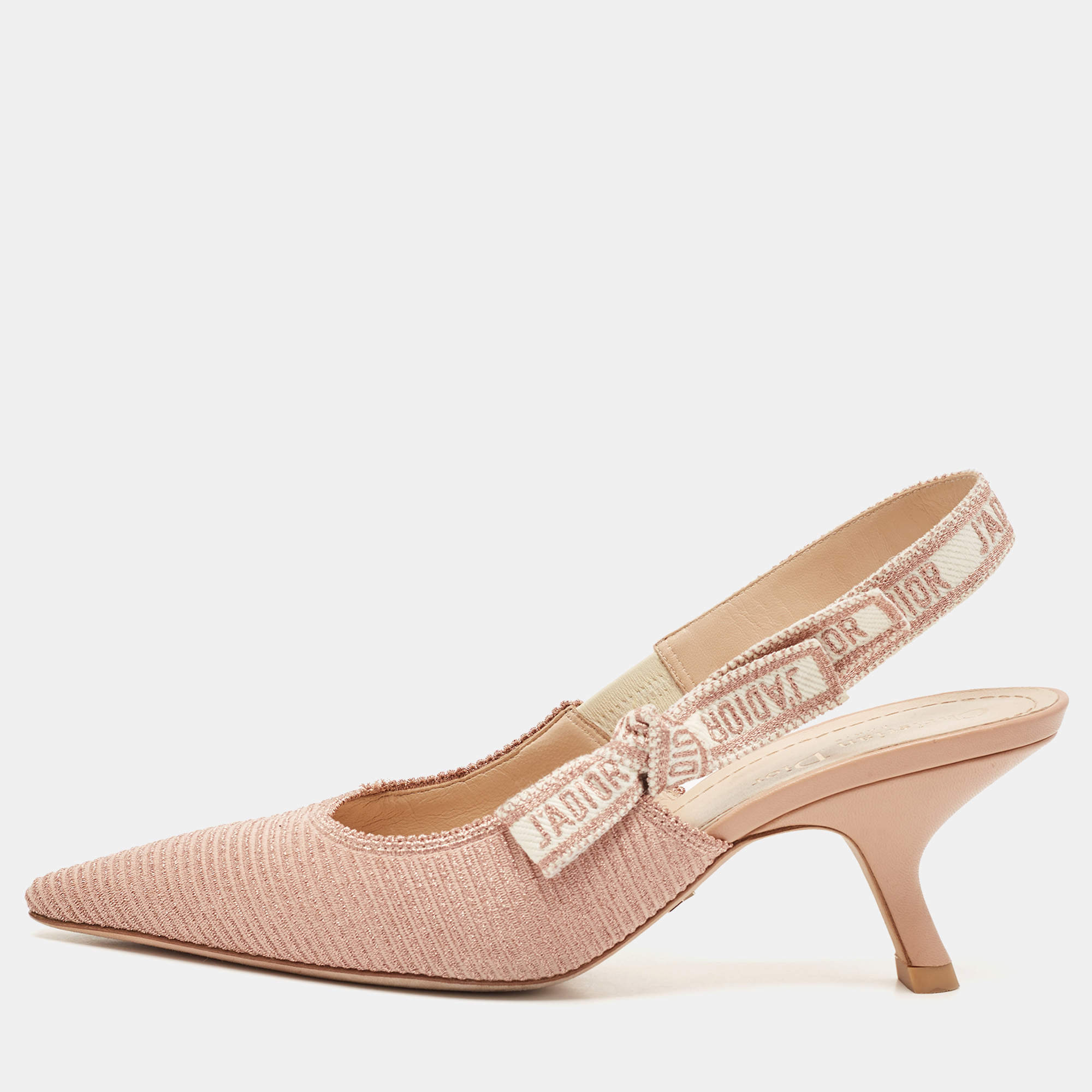 Pre Owned Dior Beige Metallic Technical Fabric J'Adior Slingback Pumps Size 39