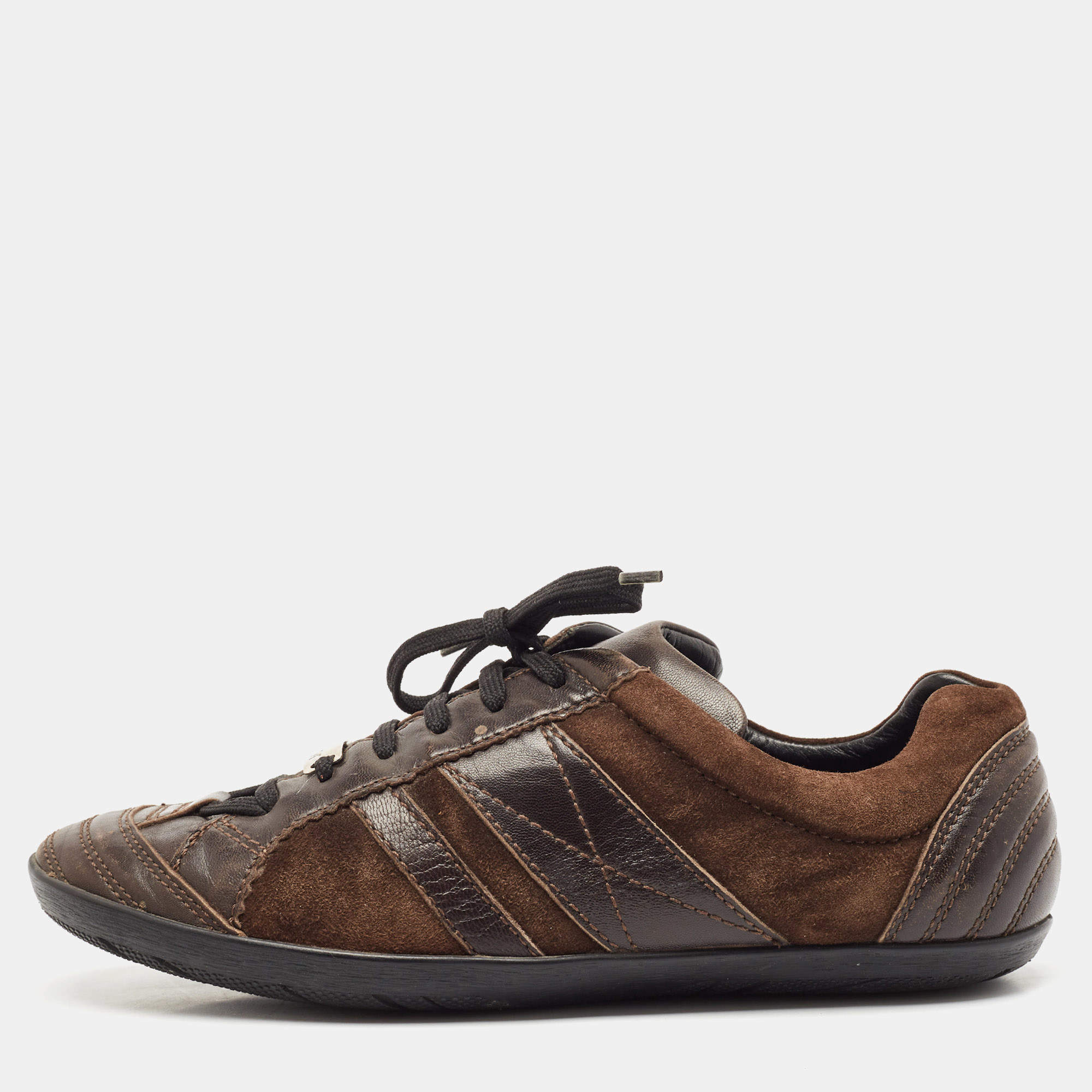 Dior Brown  Leather and Suede Low Top Sneakers Size 38