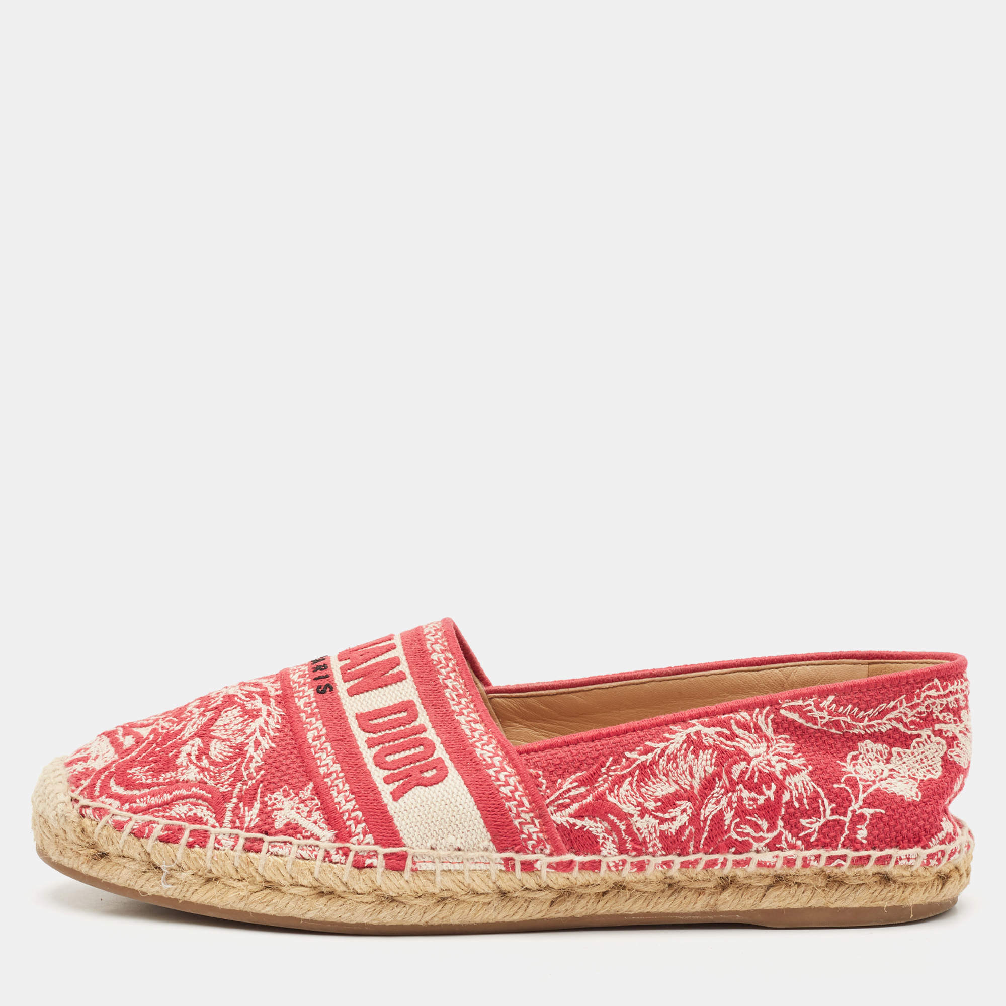 Dior White/Red Embroidered Canvas Granville Espadrille Flats Size 39