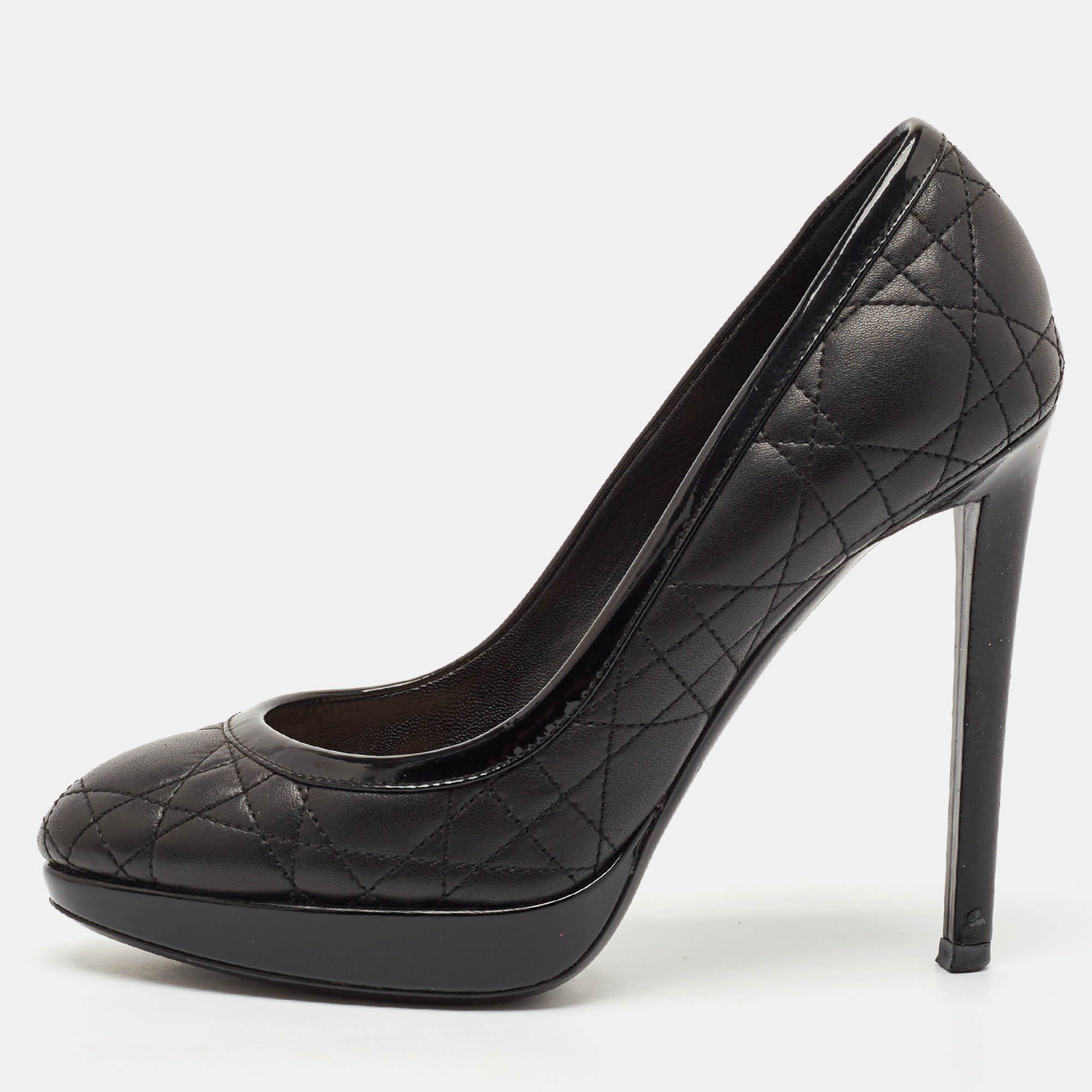 Dior Black Quilted Cannage Leather Platform Pumps Size 35