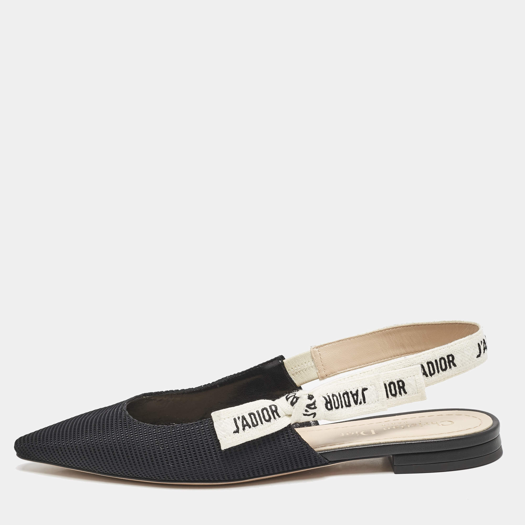 Dior Black Technical Fabric J'adior Slingback Flats Size 38