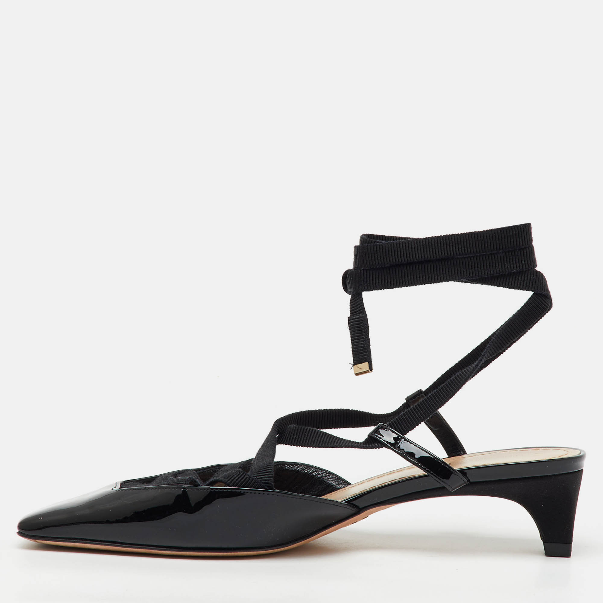 مملوكة مسبقًا Dior Black Patent Leather and Satin D-Envol Lace Up Pumps Size 38