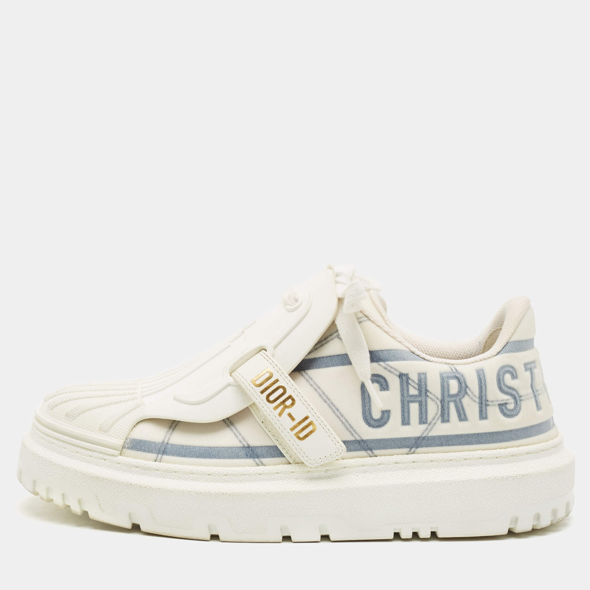Dior White/Blue Nylon and Rubber Dior ID Sneakers Size 38.5
