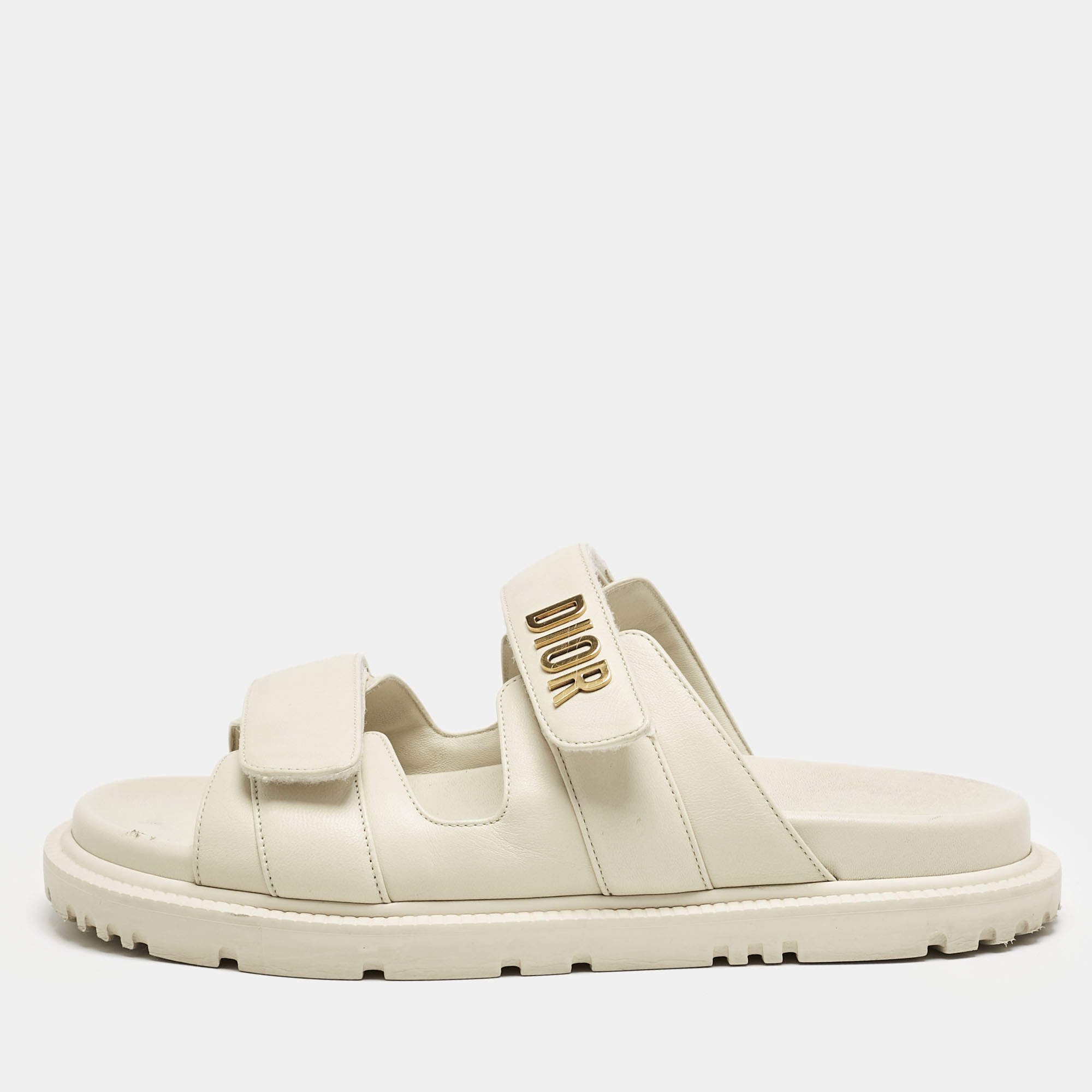 مملوكة مسبقًا Dior Cream Leather DiorAct Flat Sandals Size 38.5