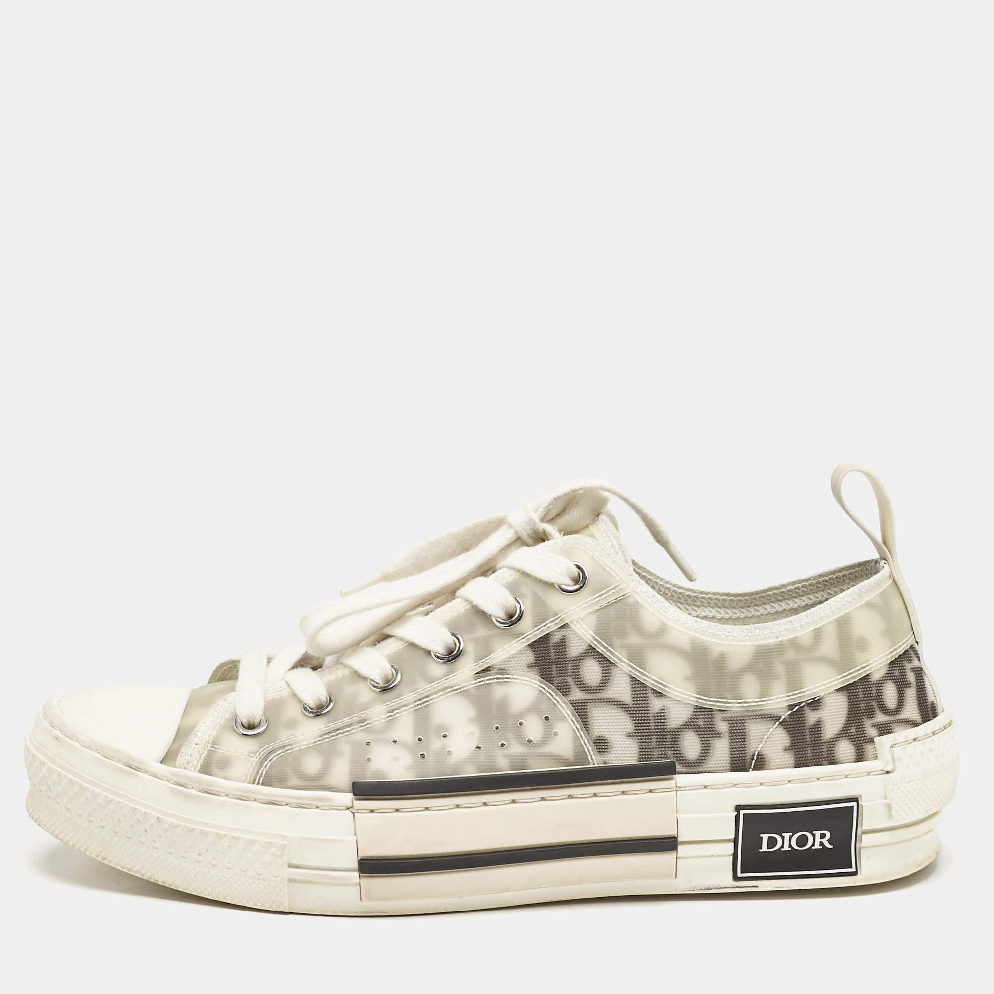 Dior White/Grey Oblique Mesh and Rubber B23 Low Top Sneakers Size 39
