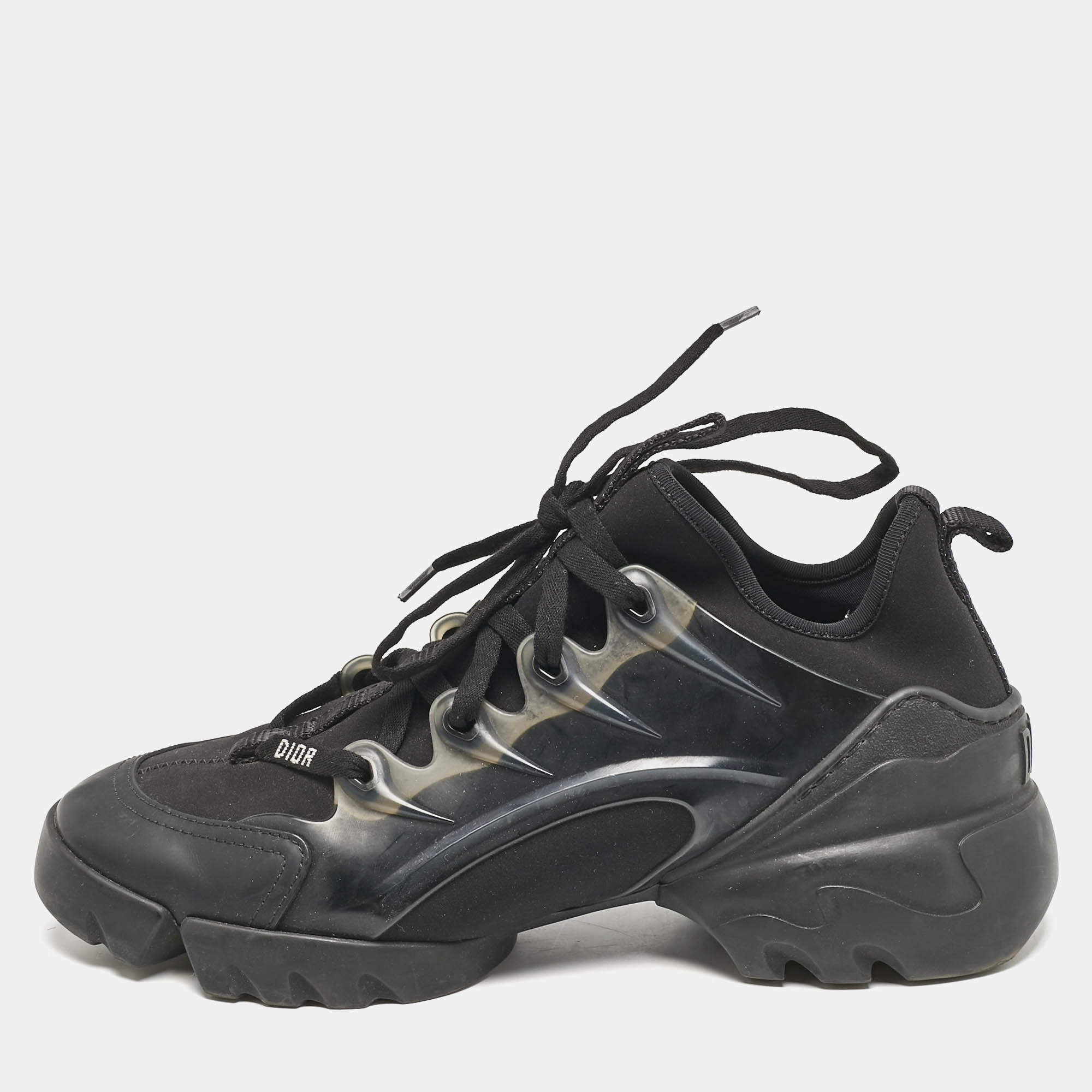 Dior Black Neoprene and PVC D-Connect Lace Up Sneakers Size 38.5
