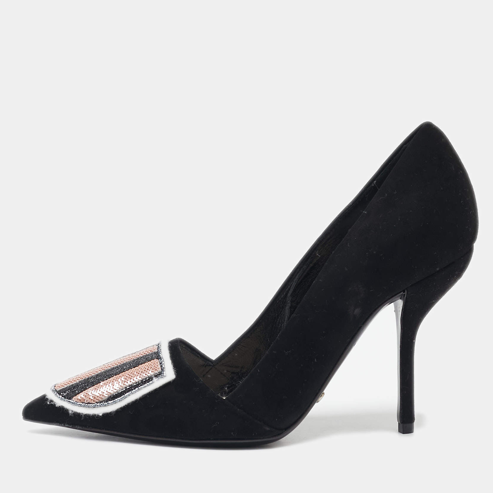 Dior Black Suede Sequins Crest Pumps Size 35