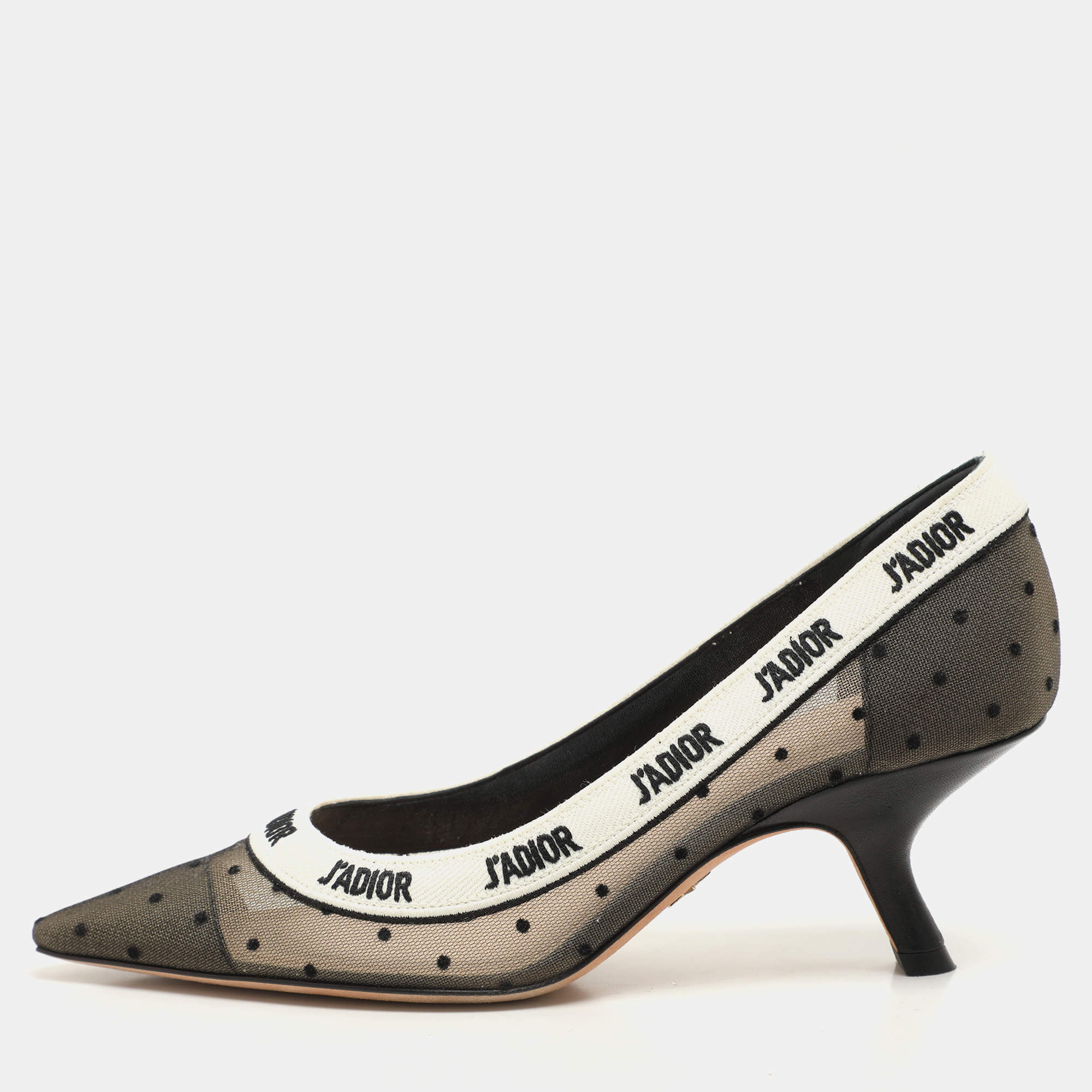 Pre Owned Dior Black/White Polka Dot Mesh and Fabric J'Adior Pumps Size 36.5