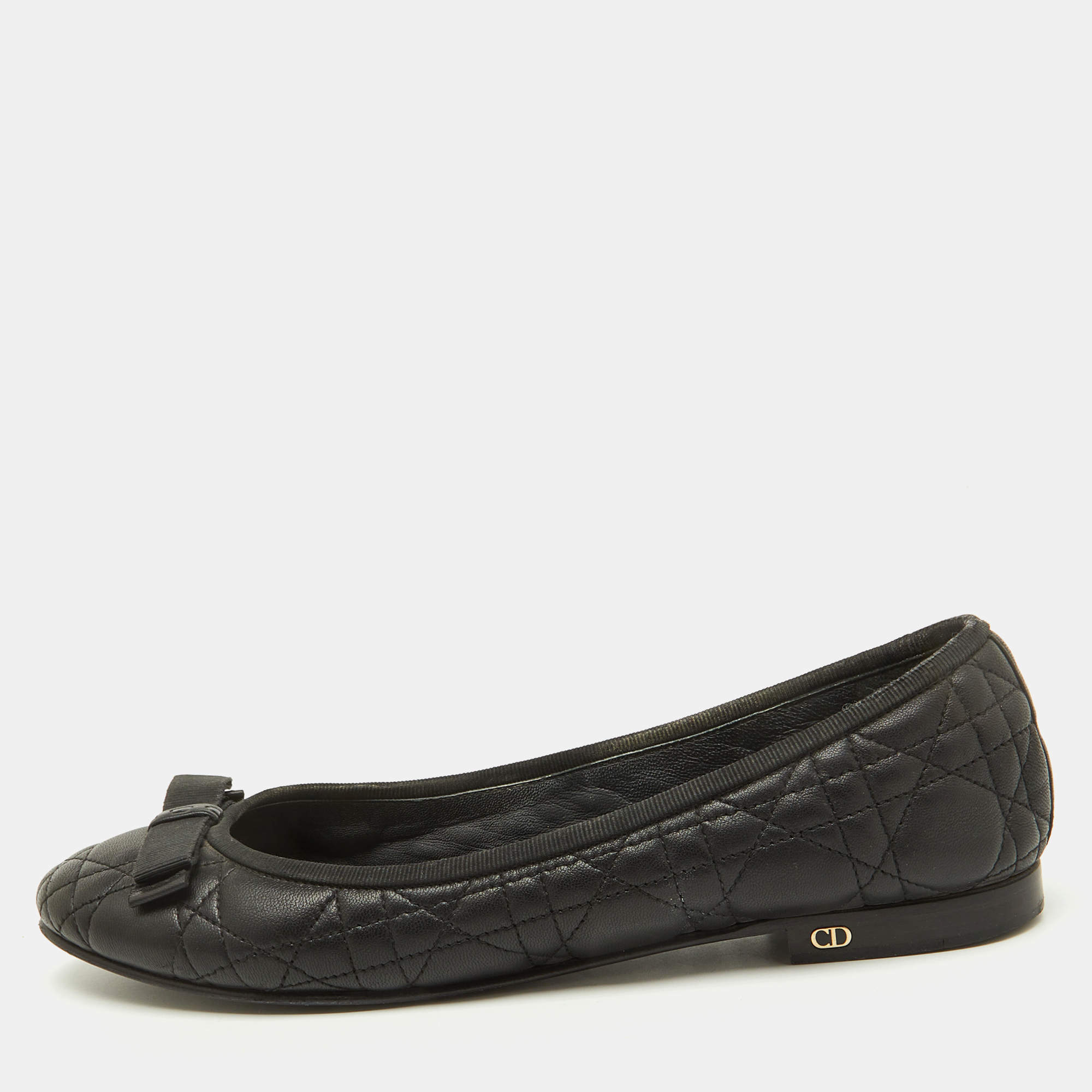 Dior Black Cannage Leather My Bow Ballet Flats Size 39