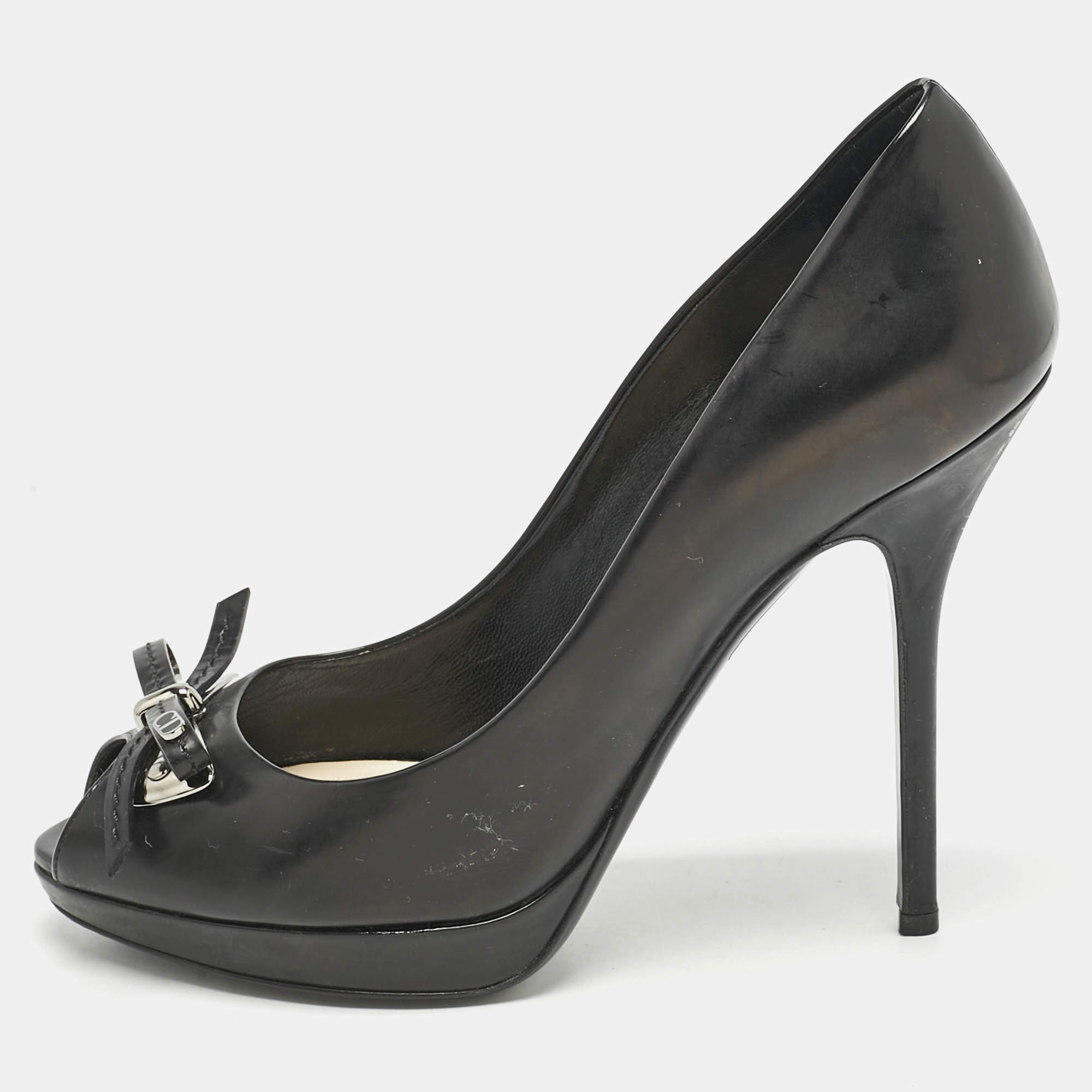 Pre Owned Dior Black Leather Dandy Peep Toe Pumps Size 38