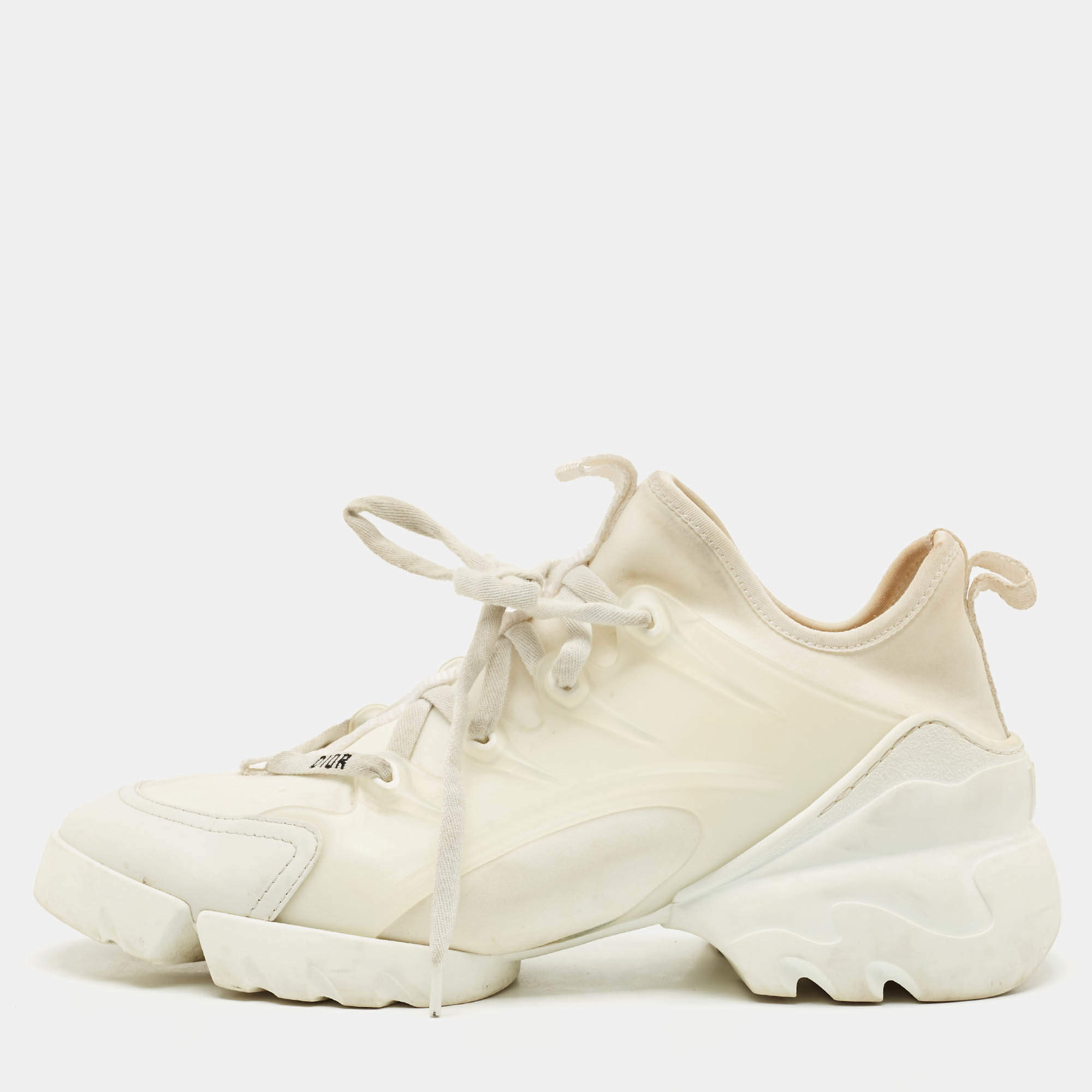Dior White Fabric and PVC Mesh D-Connect Sneakers Size 39