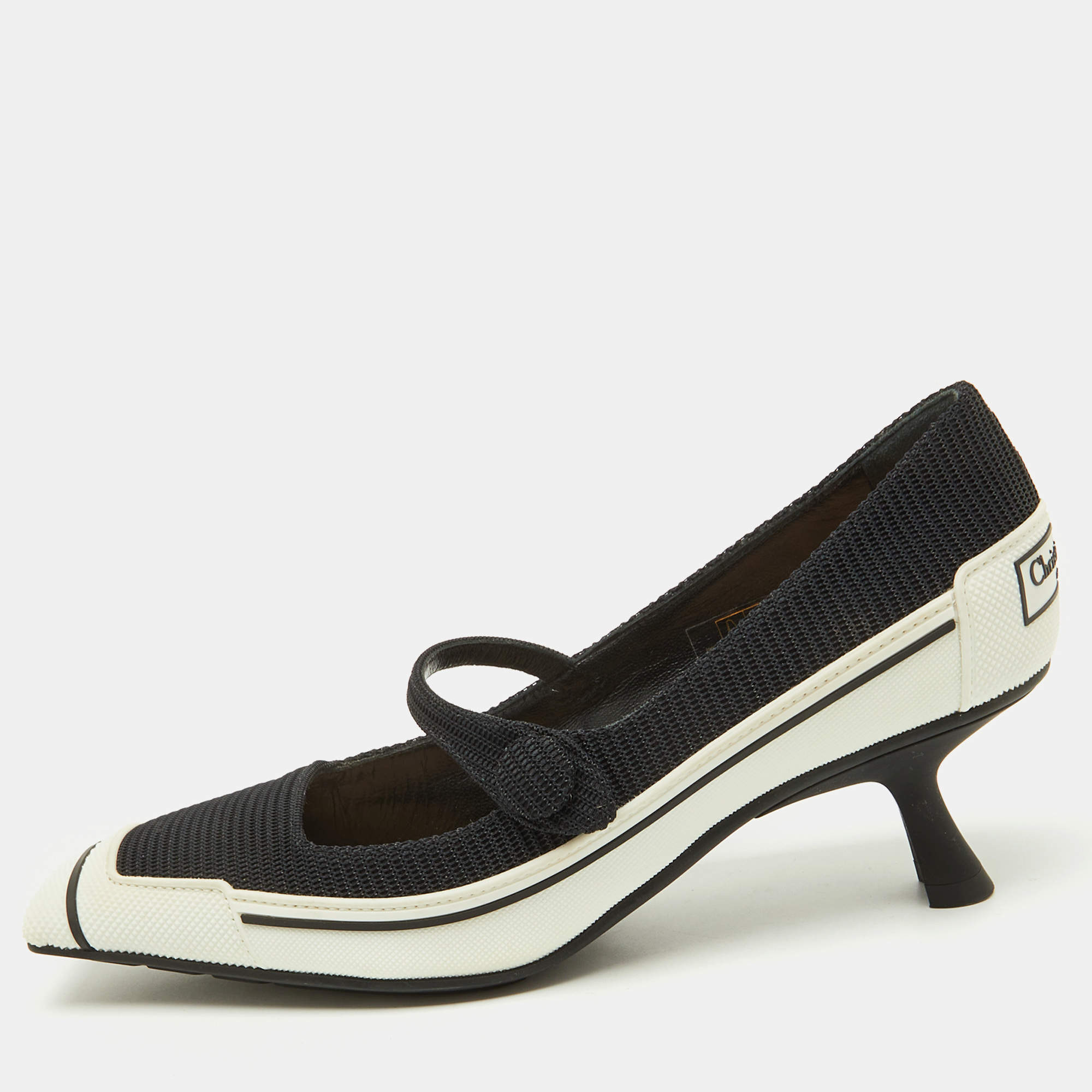Dior Black/White Fabric and Rubber D-motion Mary Jane Pumps Size 36