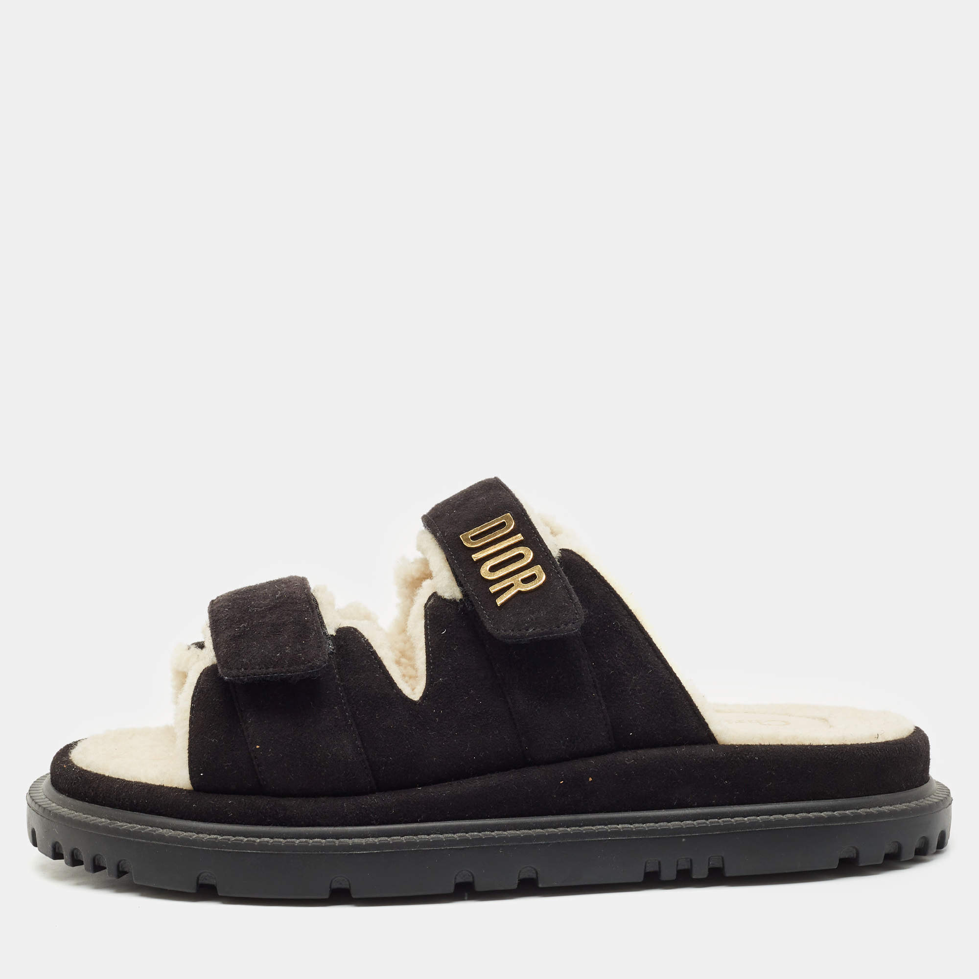 Dior Black Suede DiorAct Flat Sandals Size 39.5