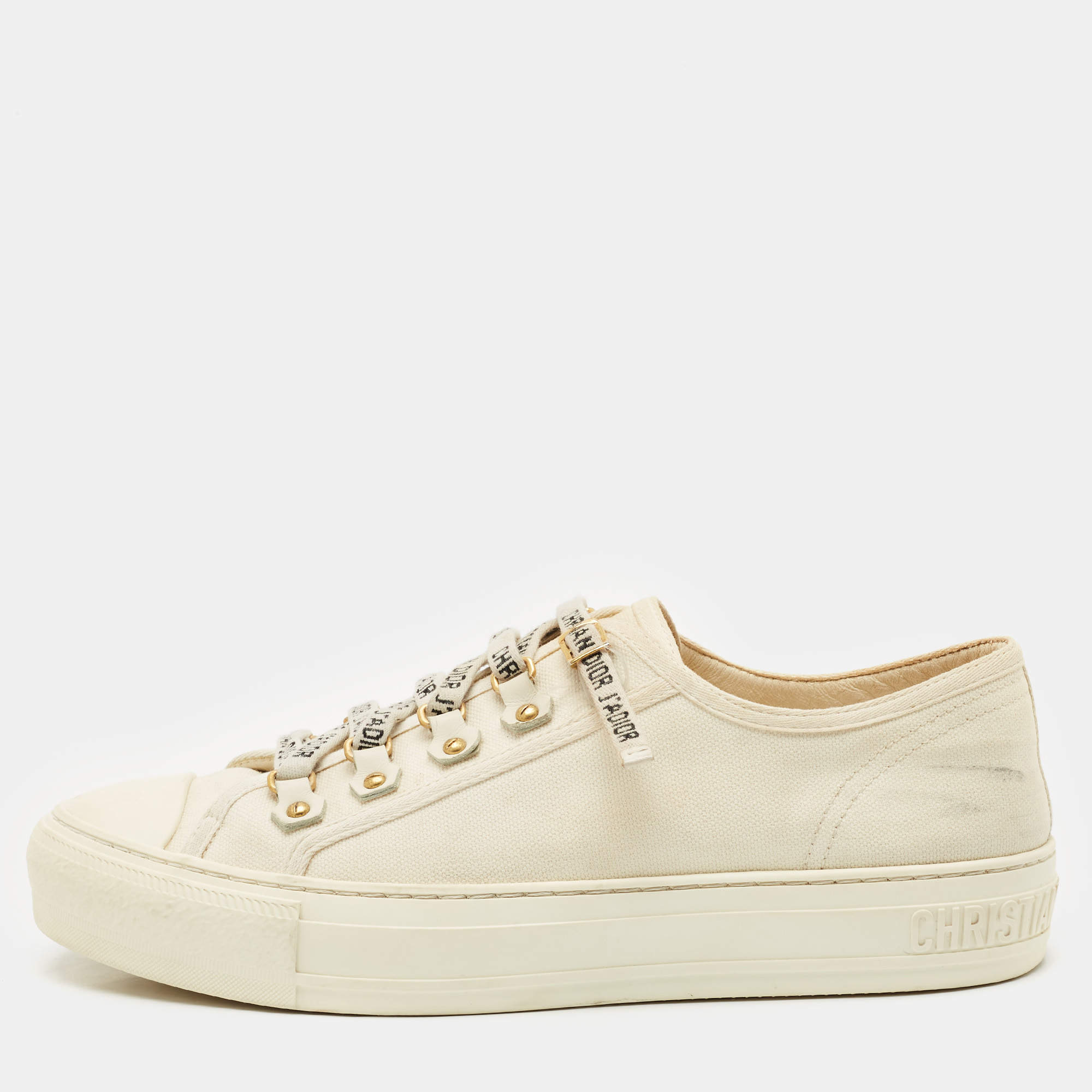 Dior White Canvas Walk'n'Dior Low Top Sneakers Size 39