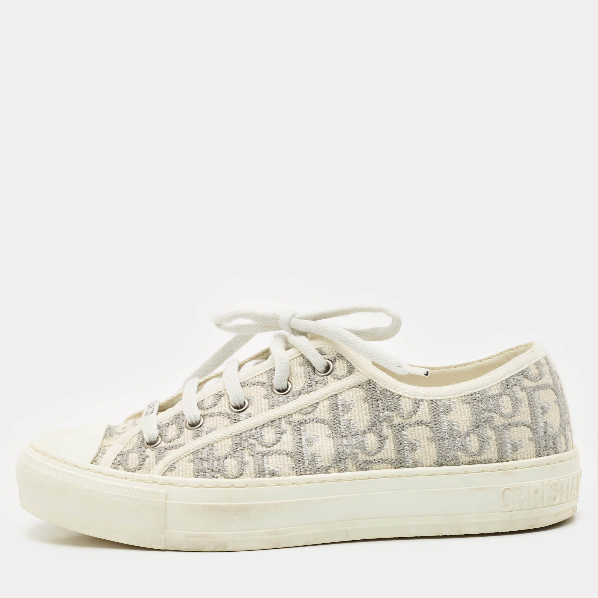 Dior Grey/White Canvas Walk'n'Dior Lace Up Sneakers Size 39