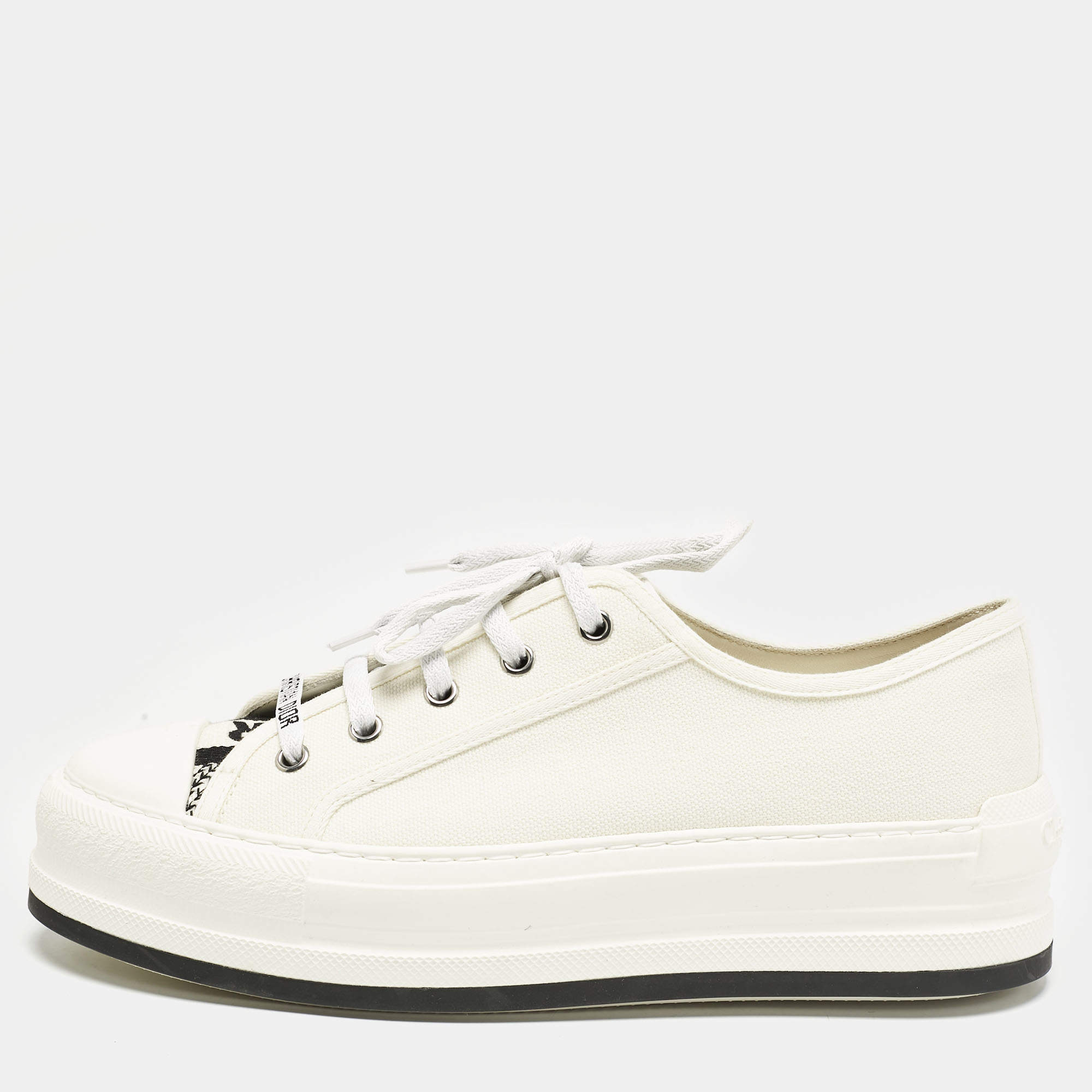Pre Owned Dior White Canvas Walk'n'Dior Platform Low Top Sneakers Size 40