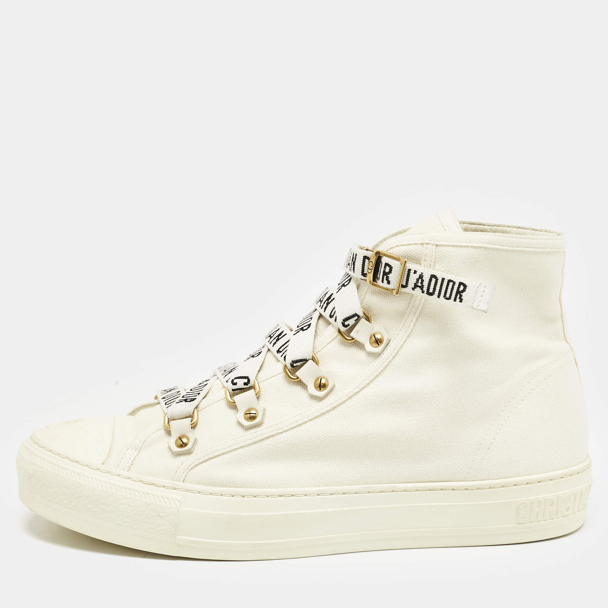 Dior White Canvas Walk'n'Dior High Top Sneakers Size 40