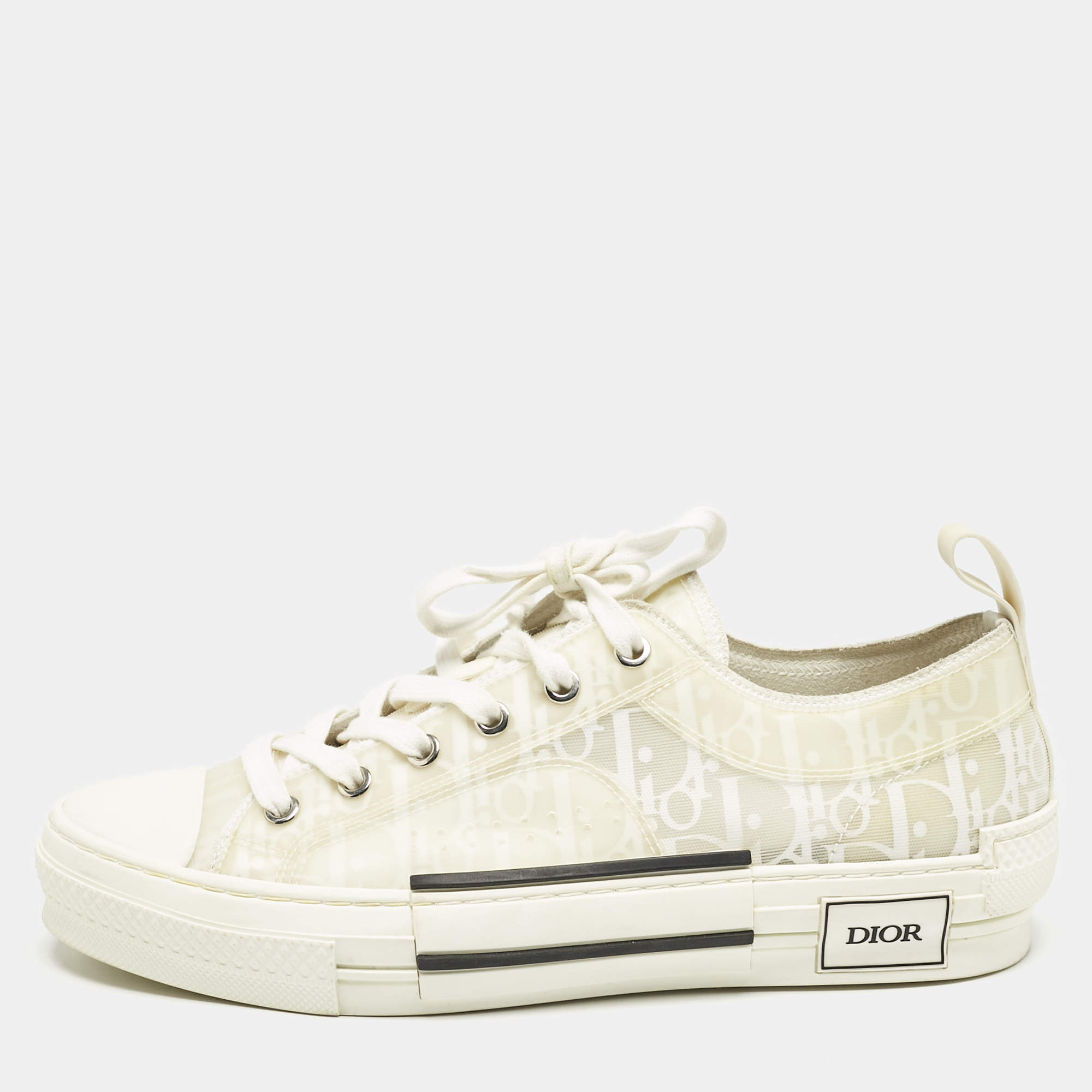 Dior White Oblique Mesh and Rubber B23 Low Top Sneakers Size 40