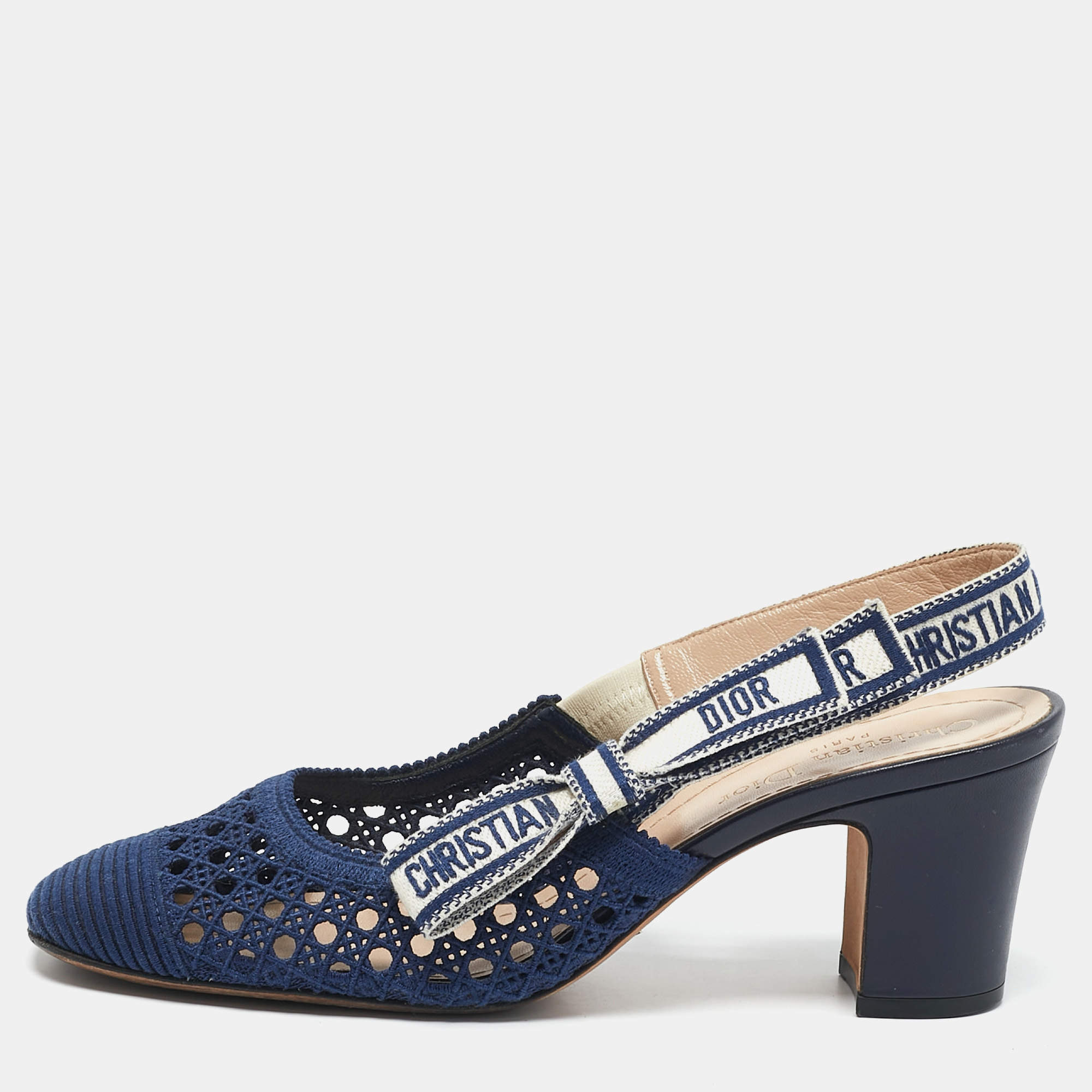 Dior Blue Cannage Mesh D-Moi Slingback Pumps Size 37