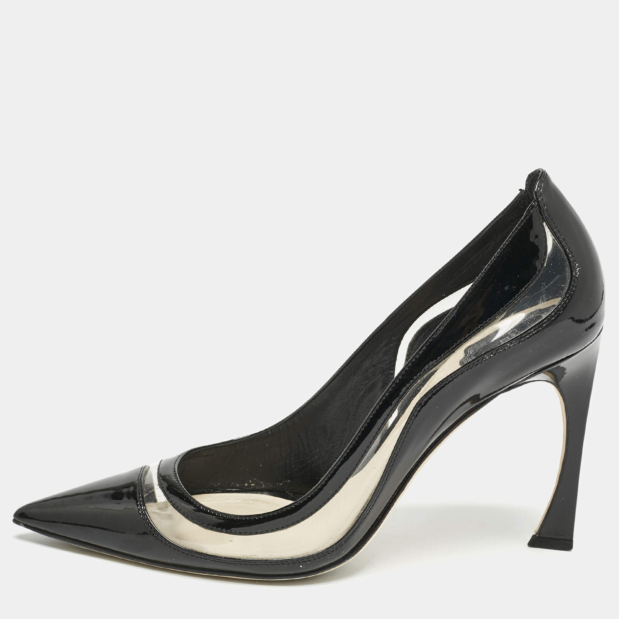 Pre Owned Dior Black Patent Leather and PVC Pointed Toe Pumps Size 40