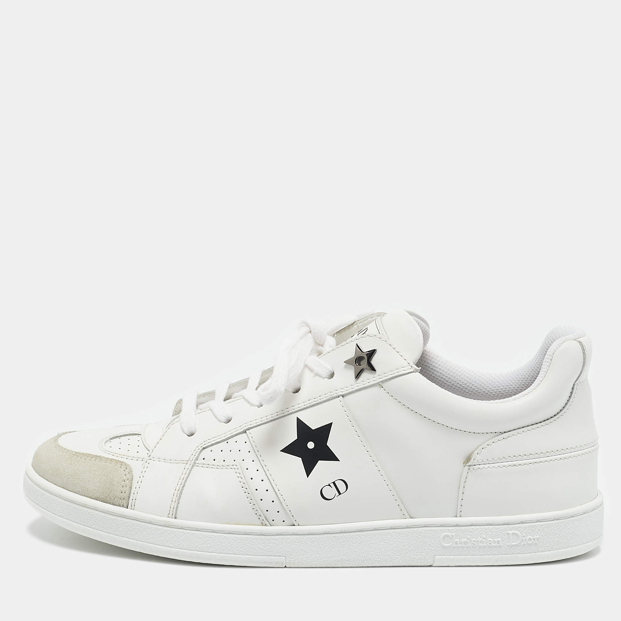 Dior White Leather and Suede Dior Star Sneakers Size 38.5