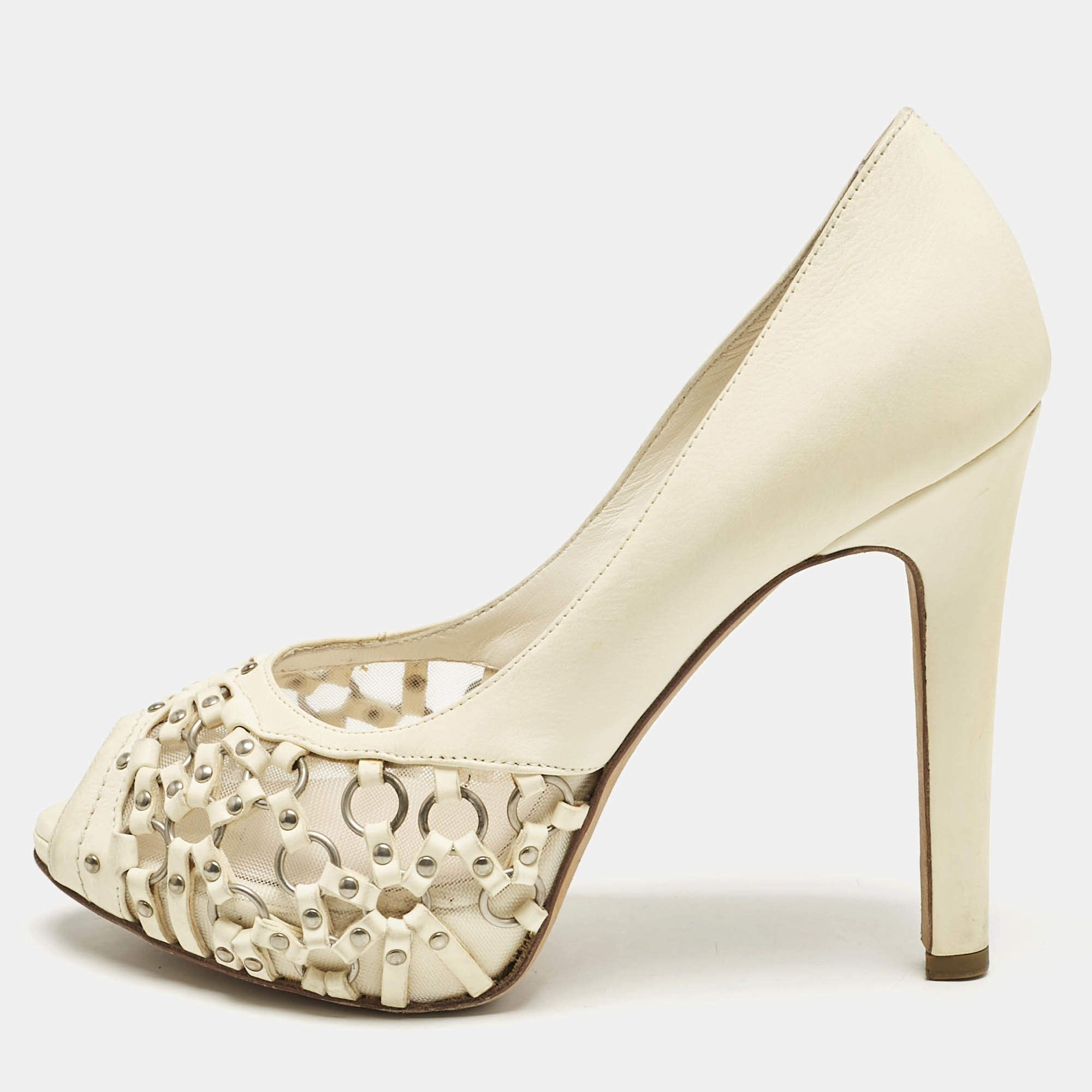 Pre Owned Dior Cream Leather Miss Dior Peep Toe Pumps Size 38