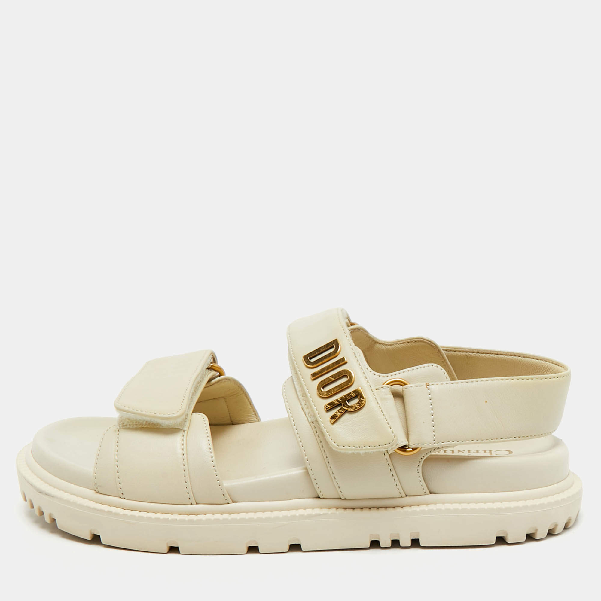 Dior Cream Leather DiorAct Slingback Sandals Size 35