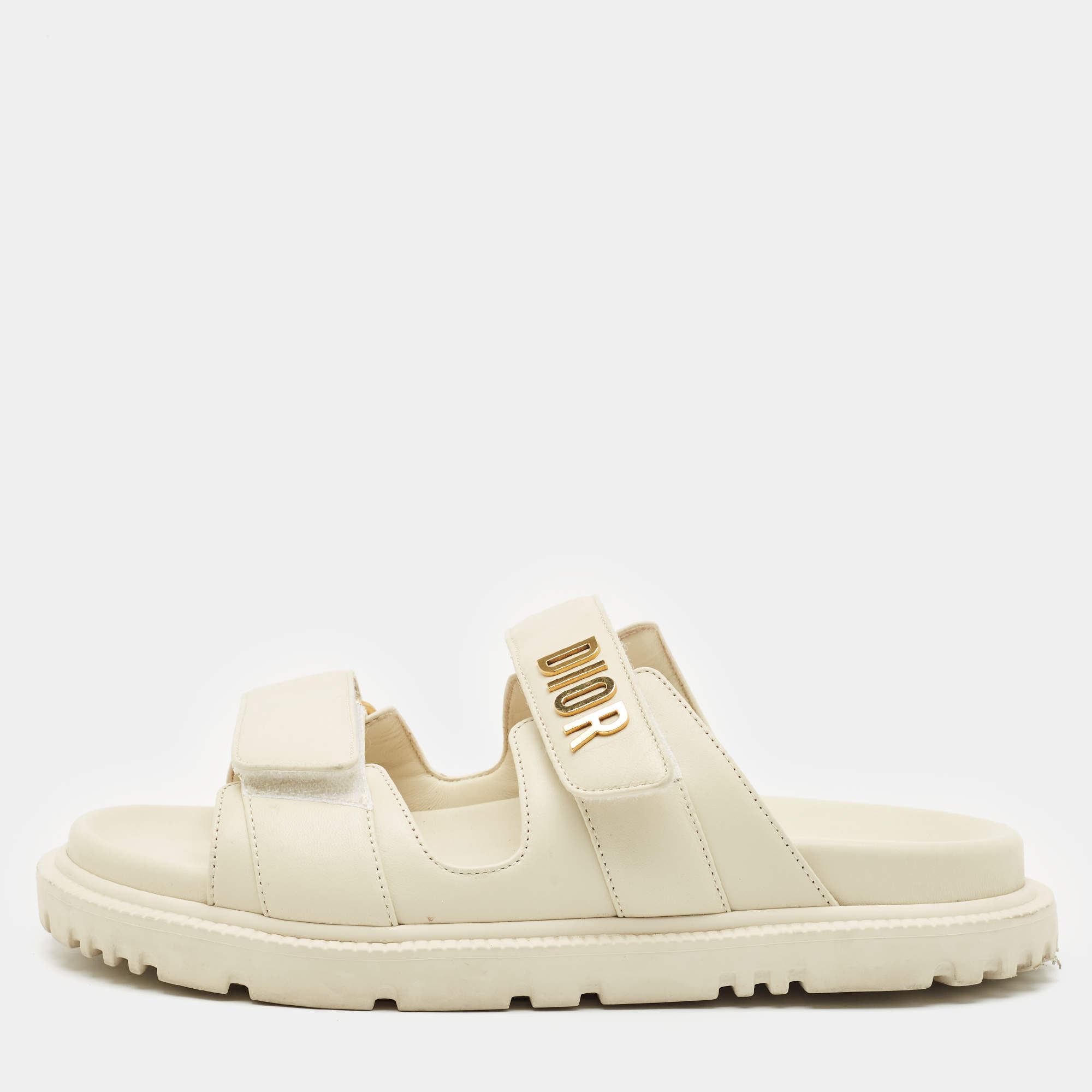Dior Cream Leather DiorAct Slide Sandals Size 36