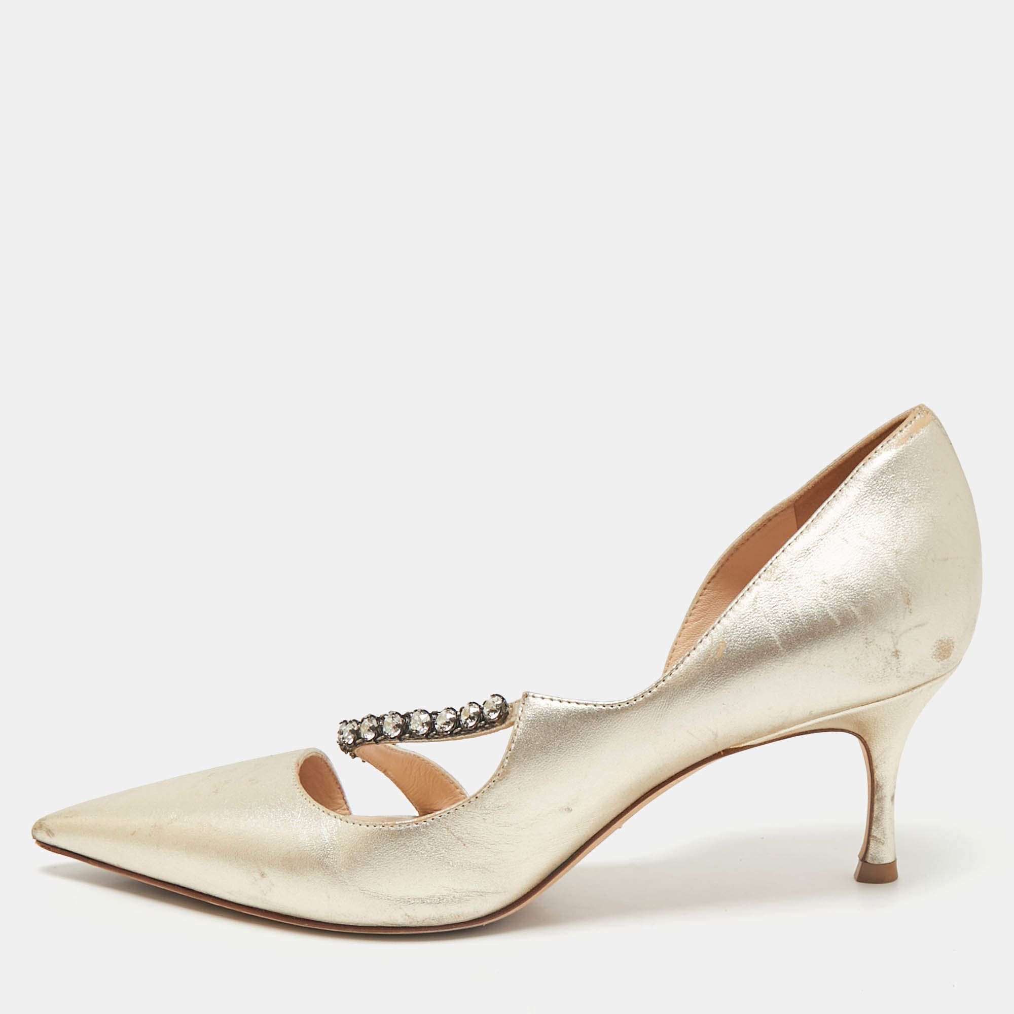 Dior Gold Leather D'orsay Pointed Toe Pumps Size 37.5