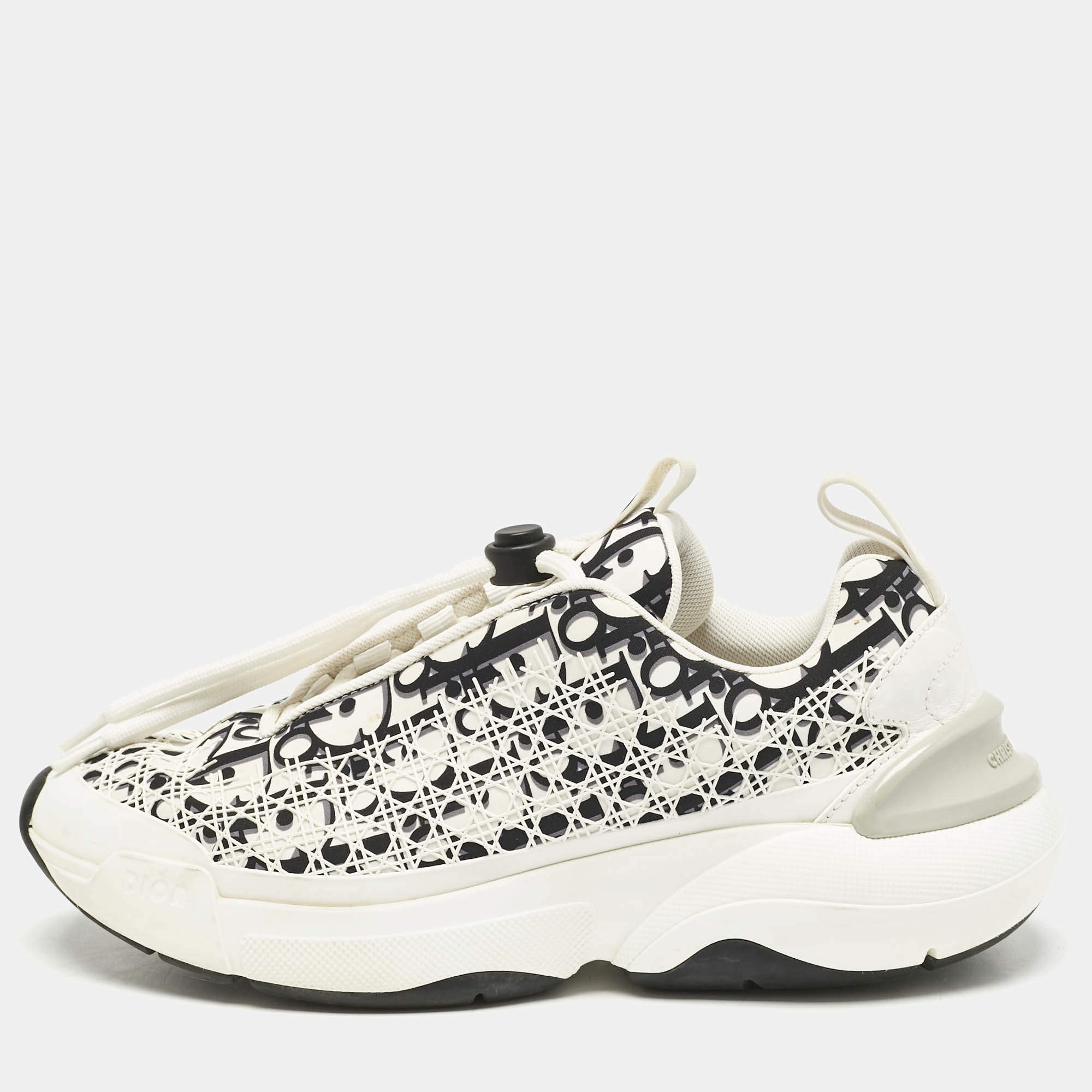 Dior White/Black Oblique Cannage Leather and Rubber B24 Low Top Sneakers Size 36.5