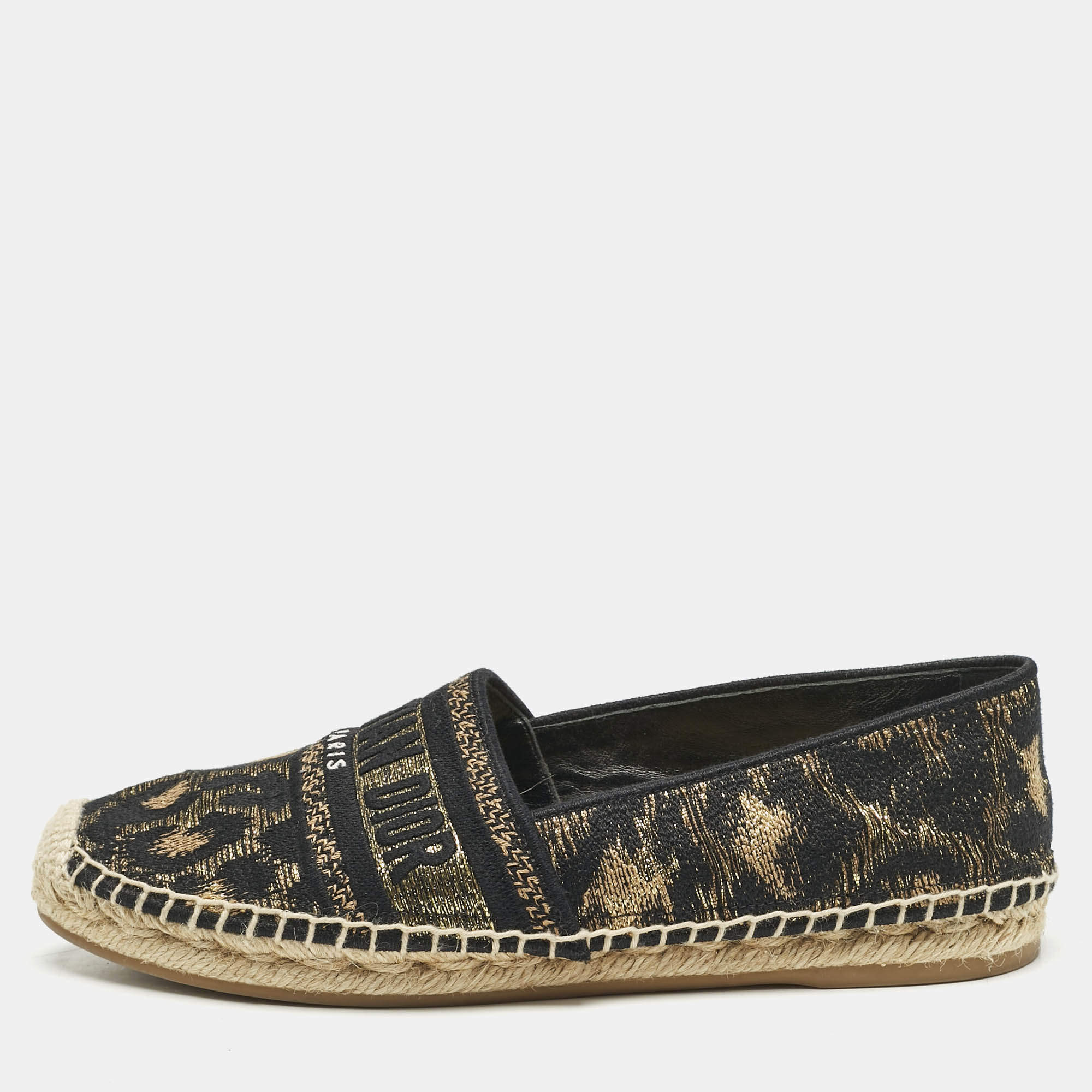 Dior Black/Gold Canvas Granville Espadrille Flats Size 38