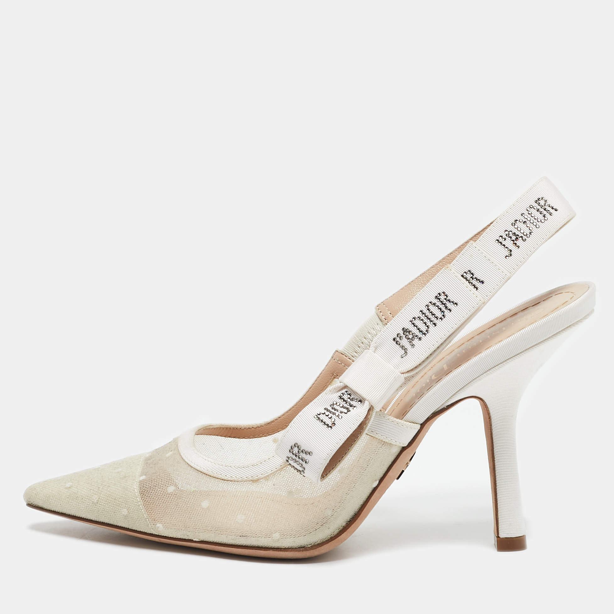 Dior Off White Mesh and Canvas J'Adior Accents Slingback Pumps Size 36.5