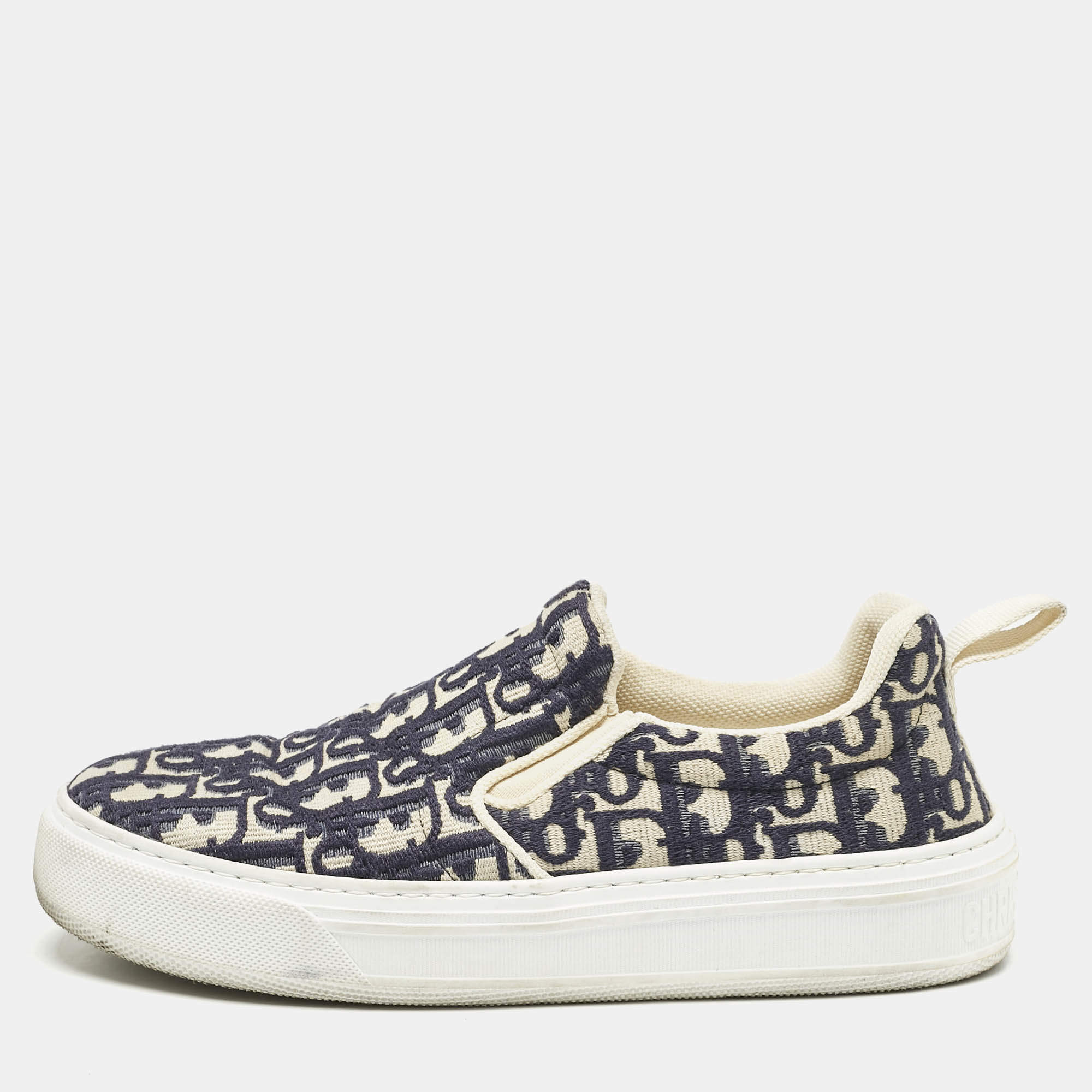 Dior Navy Blue Oblique Canvas Solar Slip On Sneakers Size 37