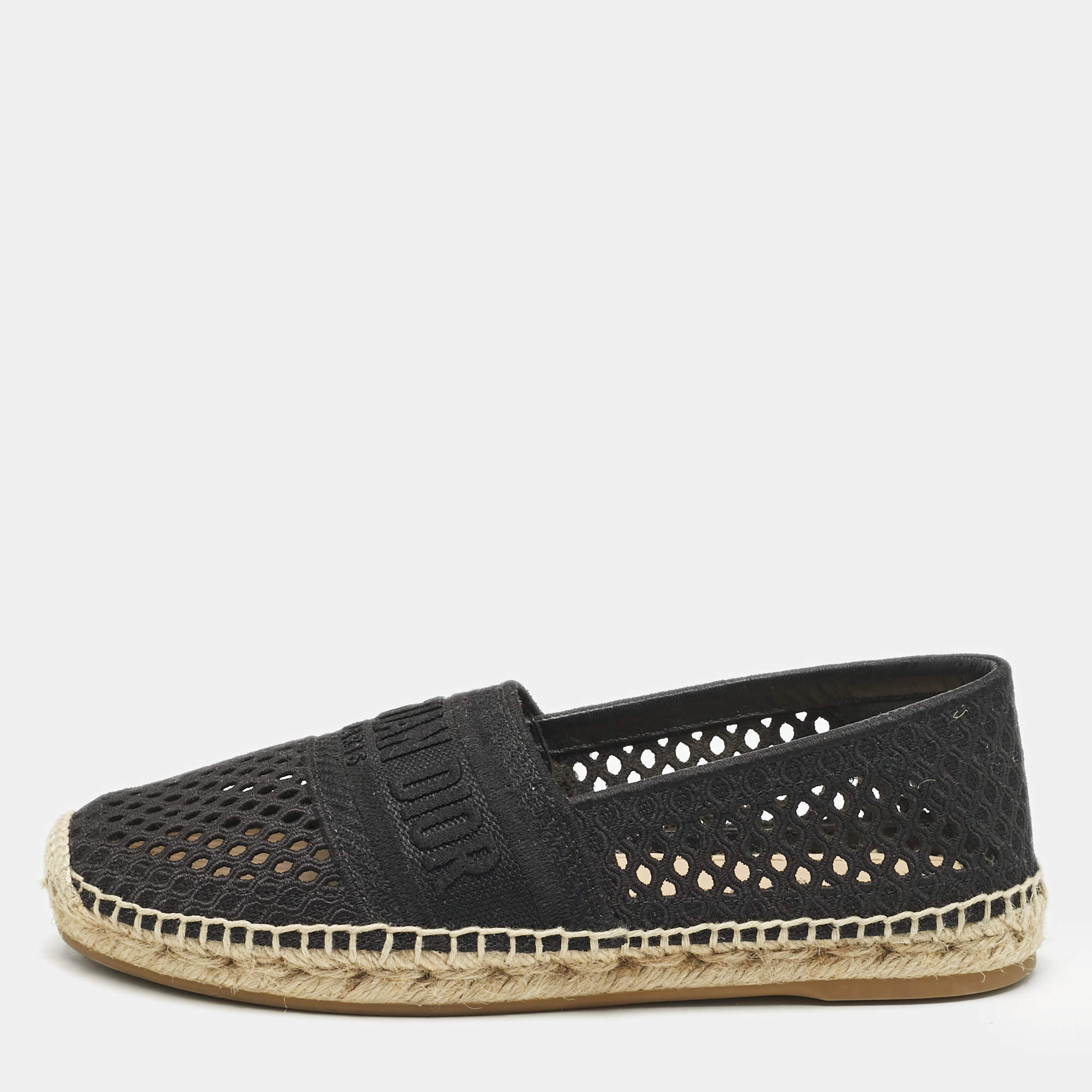 Dior Black Fabric Granville Espadrille Flats Size 36.5