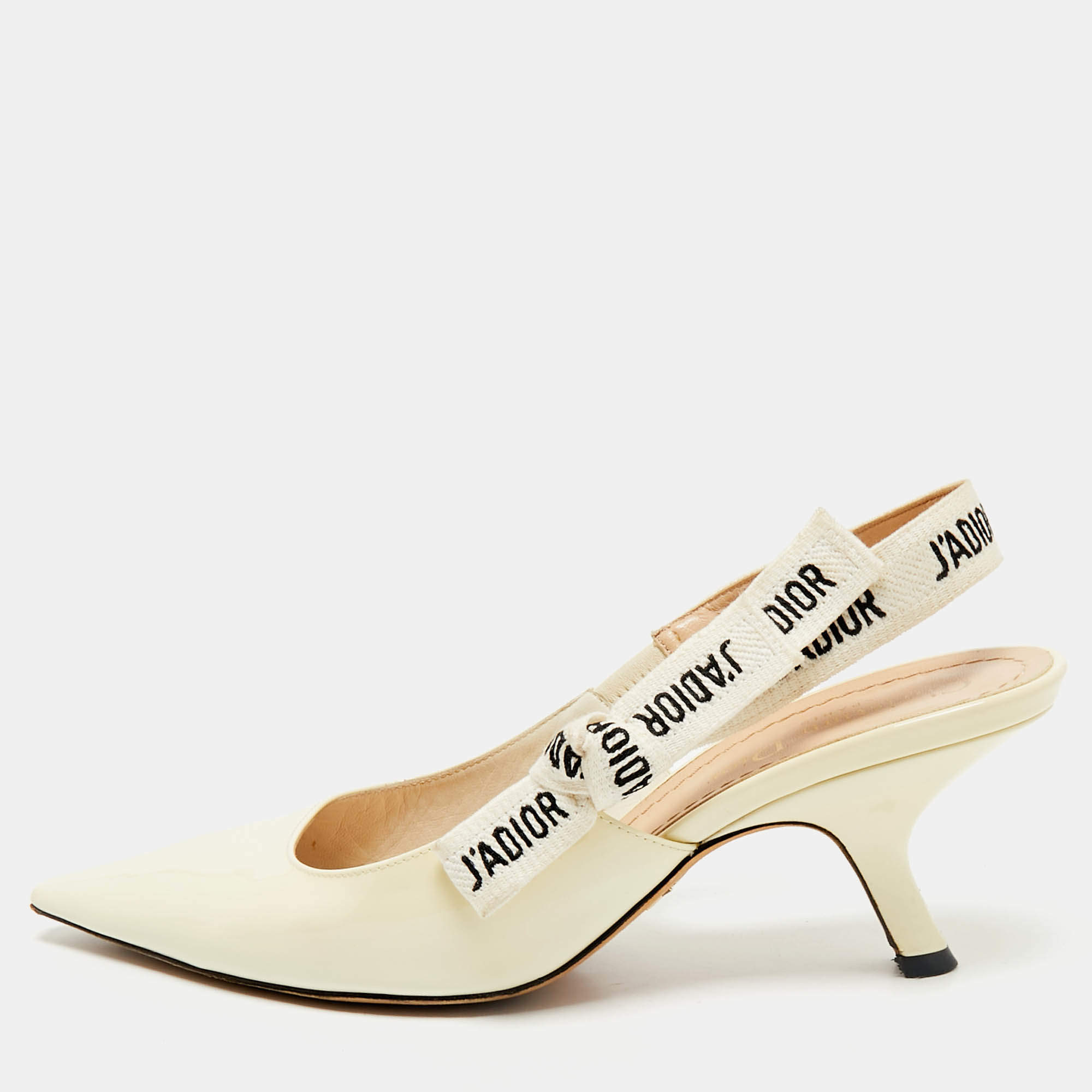 Dior Cream Patent Leather J'Adior Slingback Pumps Size 37.5