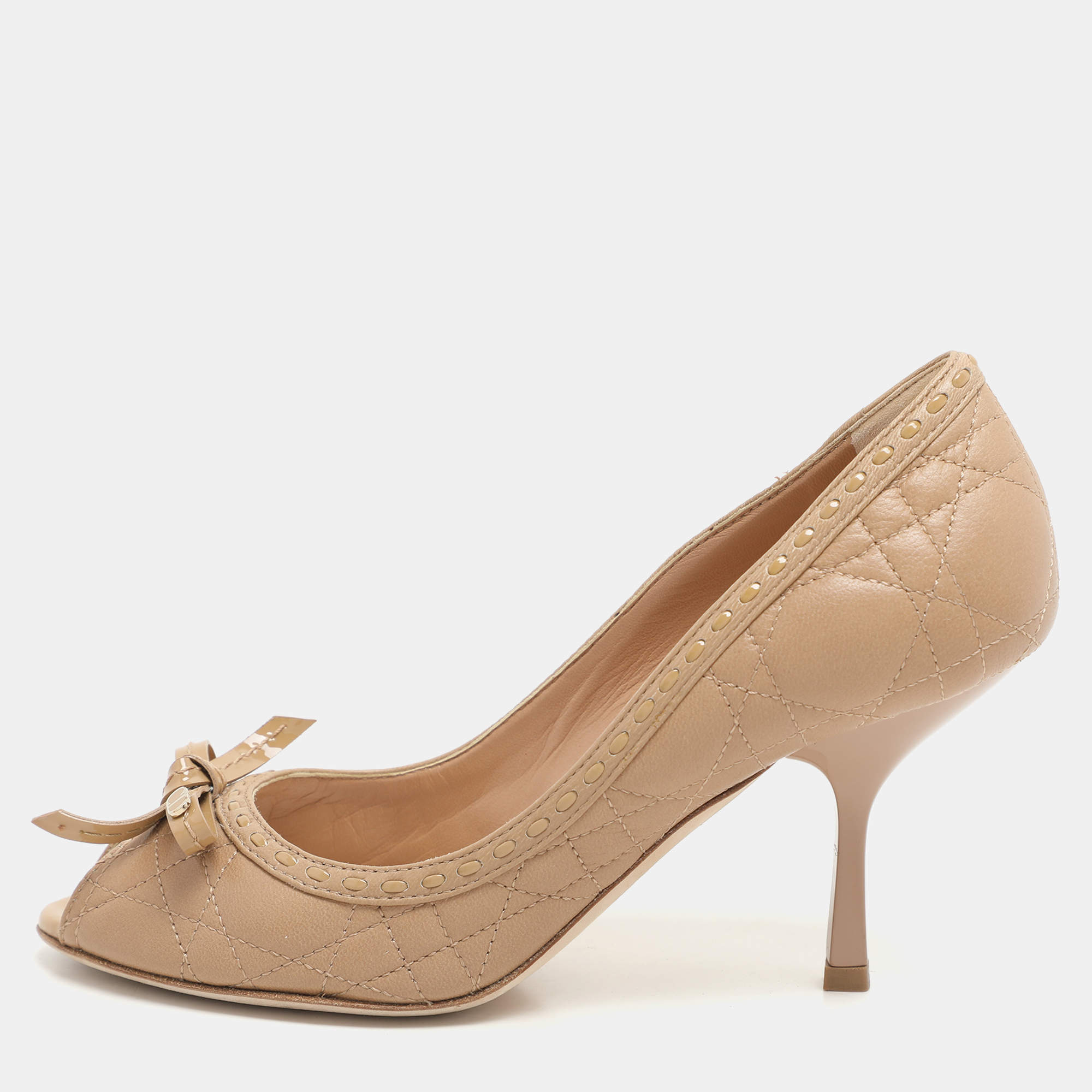 Dior Beige Clair Cannage Leather Sweet Peep Toe Pumps Size 35.5