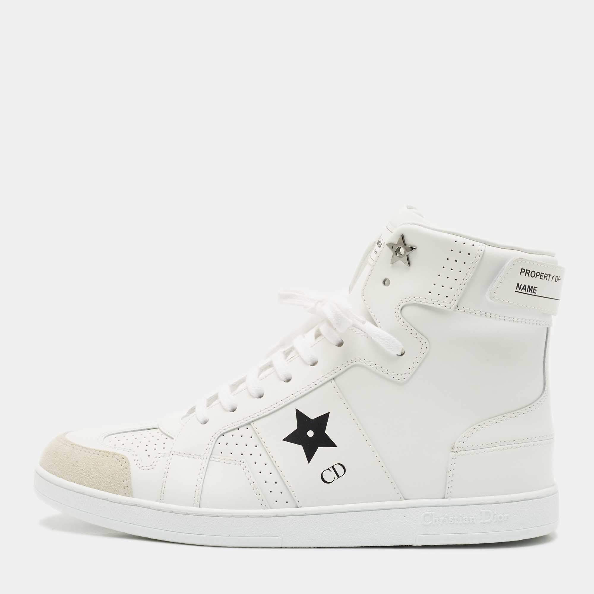 Dior White Leather and Suede Ors High Top Sneakers Size 38