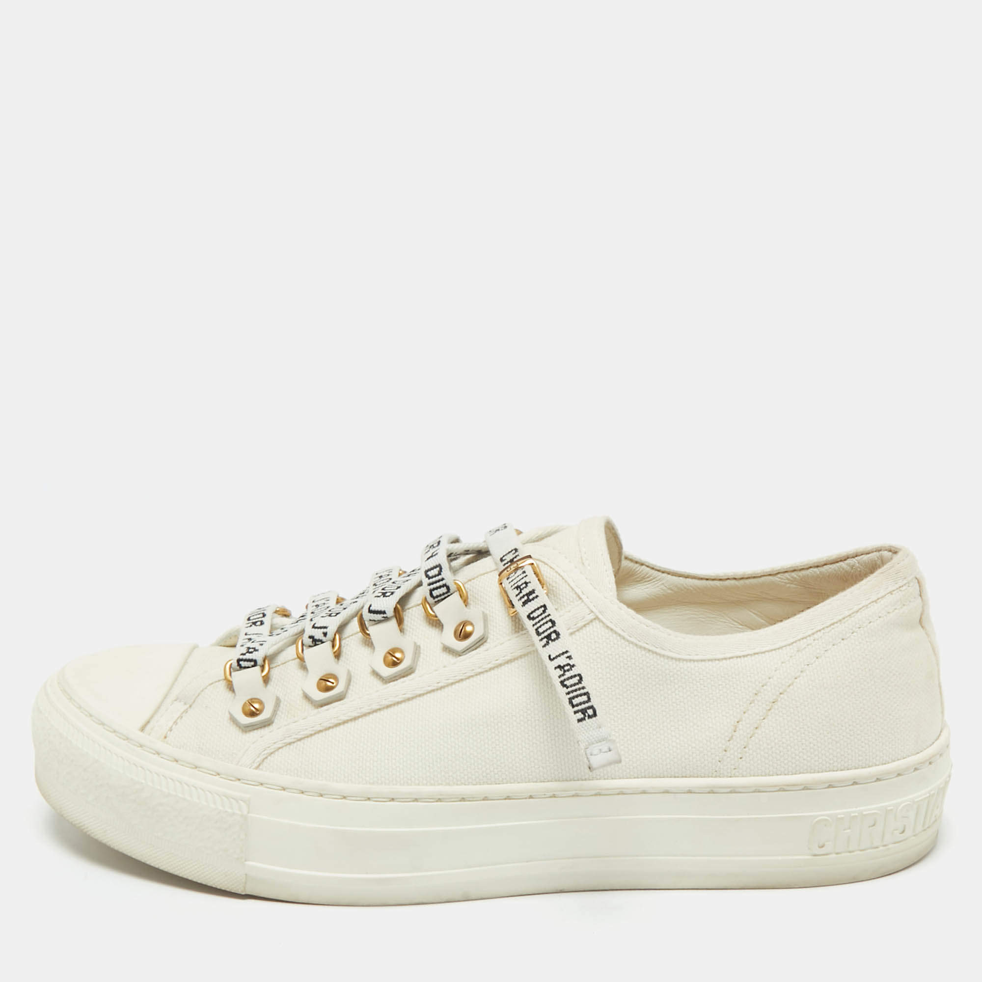 Dior Cream Canvas Walk'n'Dior Slip On Sneakers Size 37