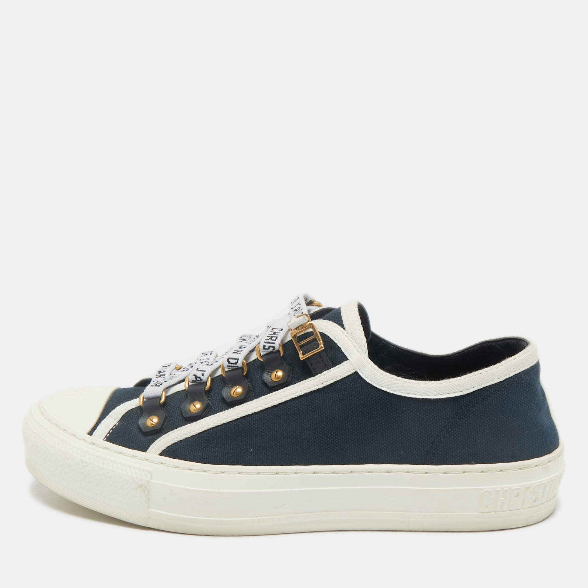 Dior Navy Blue Canvas Walk'n'Dior Low Top Sneakers Size 37.5