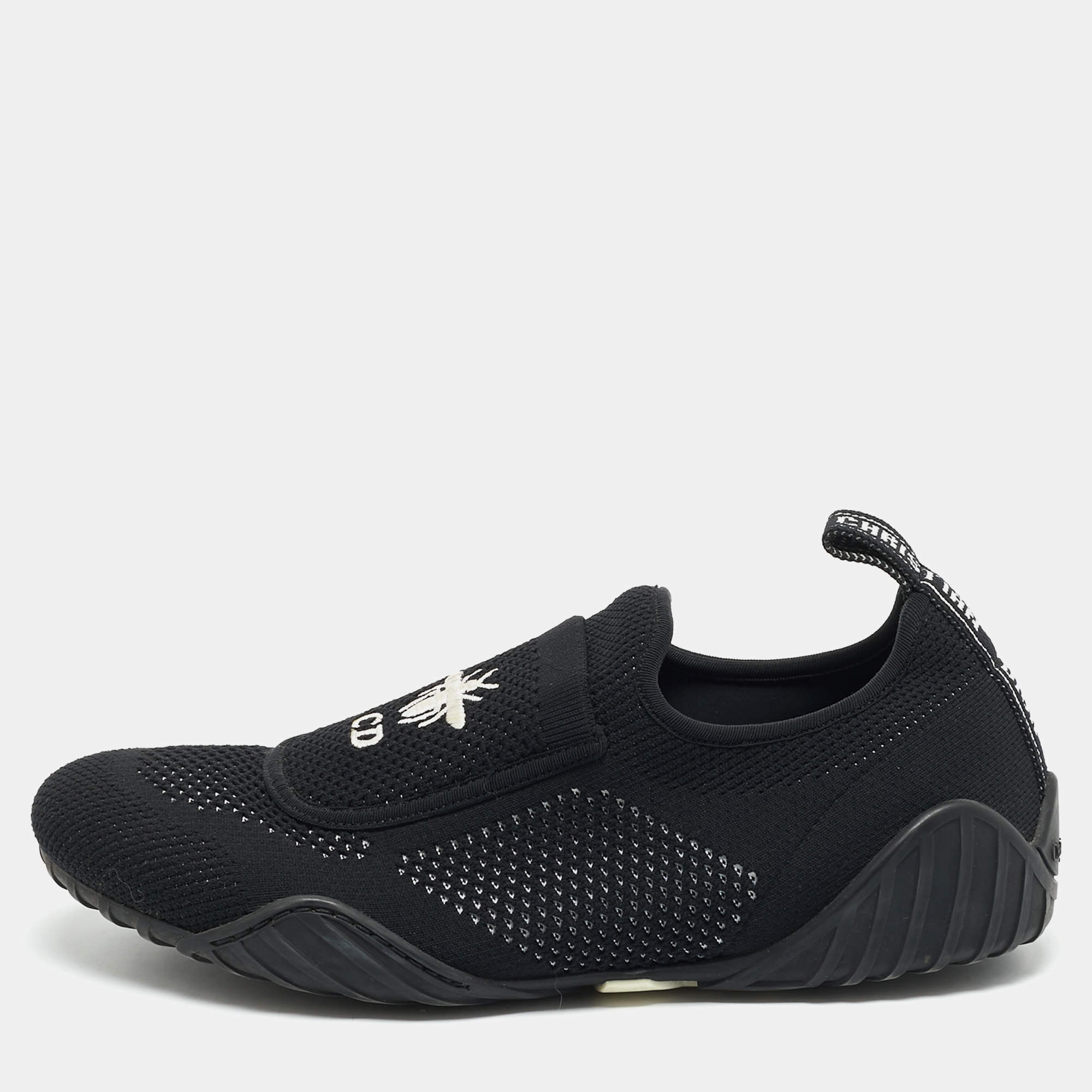 Pre Owned Dior Black Knit Fabric D-Fence Low Top Sneakers Size 38.5