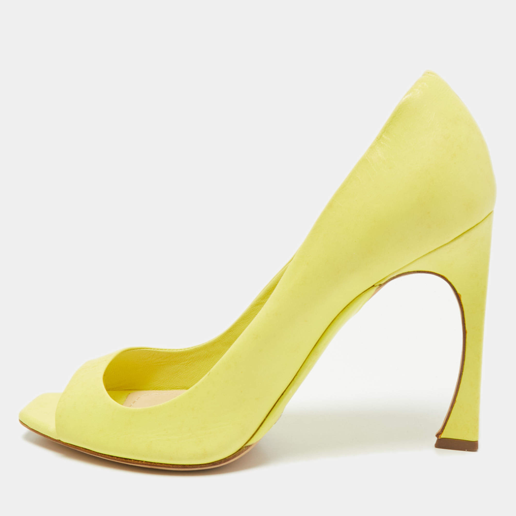 Pre Owned Dior Bright Yellow Leather Open Toe Pumps Size 38.5