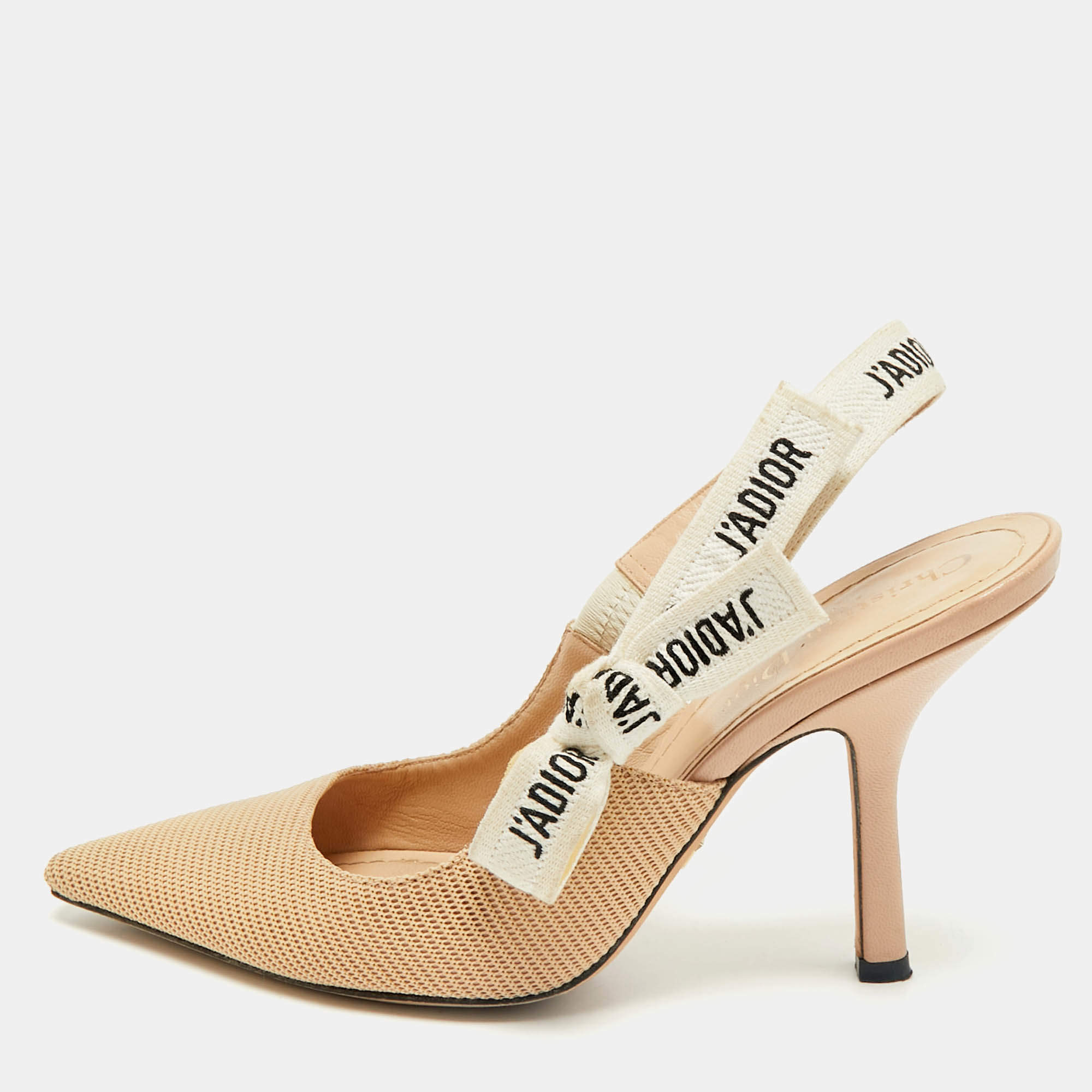 Dior Beige Technical Fabric J'Adior Pointed Toe Slingback Pumps Size 37.5