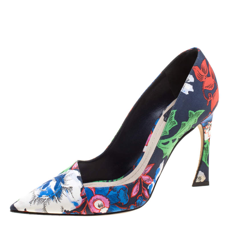 Dior Floral Printed Canvas Pointed Toe Pumps Size 37