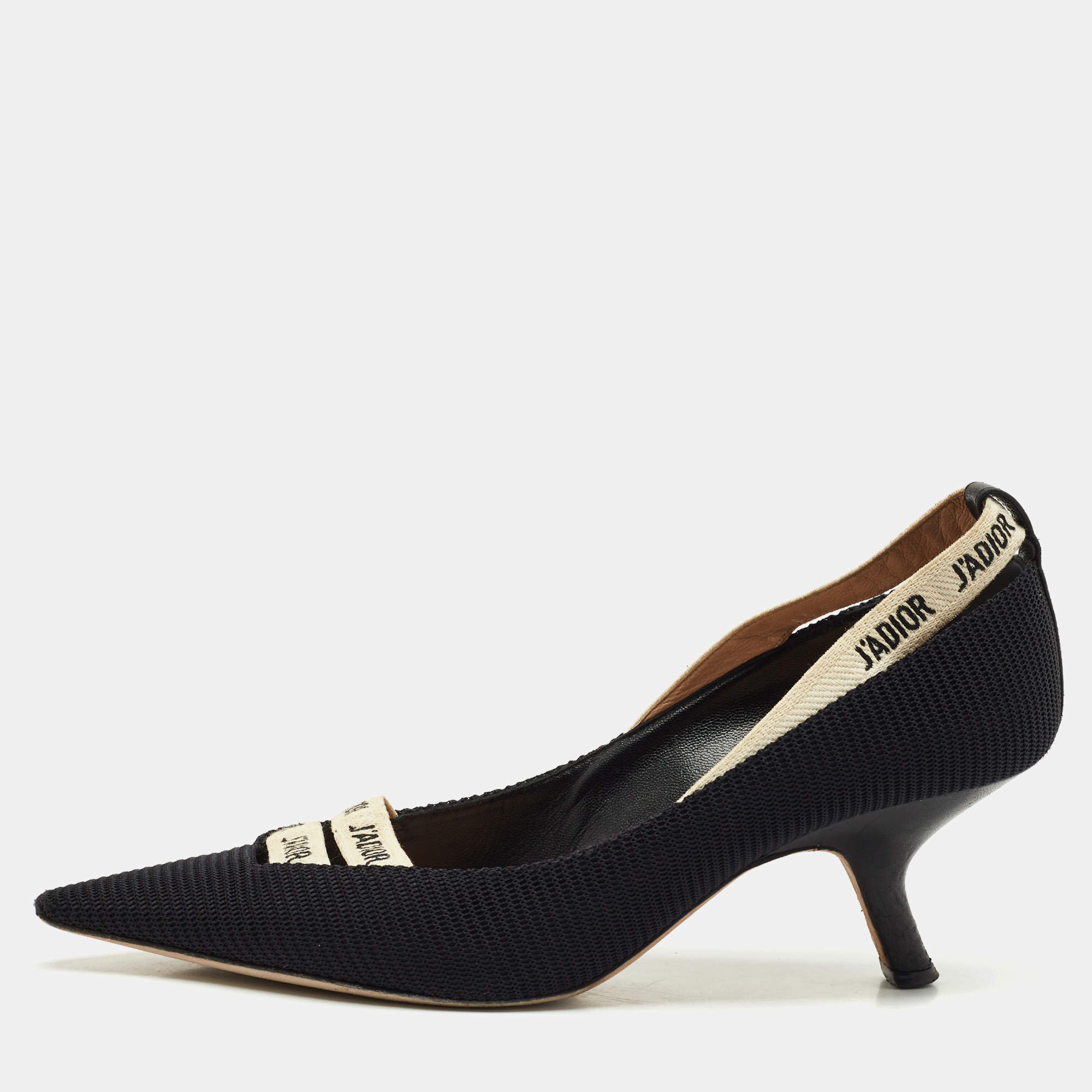 Dior J'adior Black Canvas Ribbon Pointed Toe Pumps Size 37