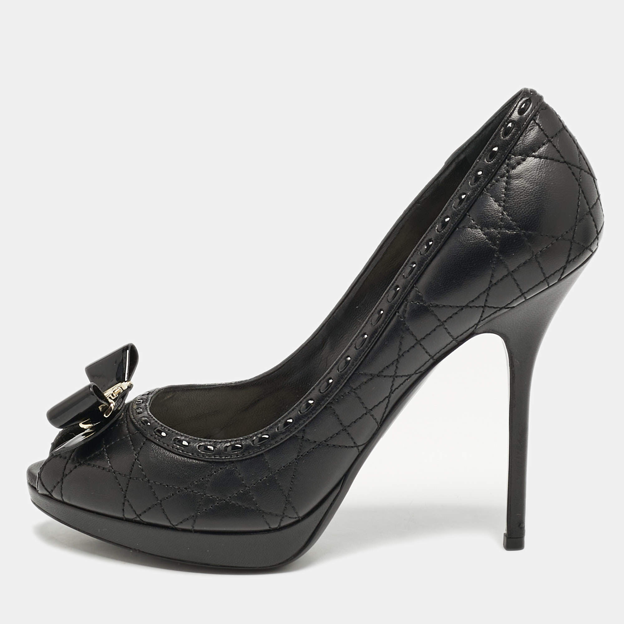 Dior Black Cannage Leather Lovely Peep Toe Pumps Size 40