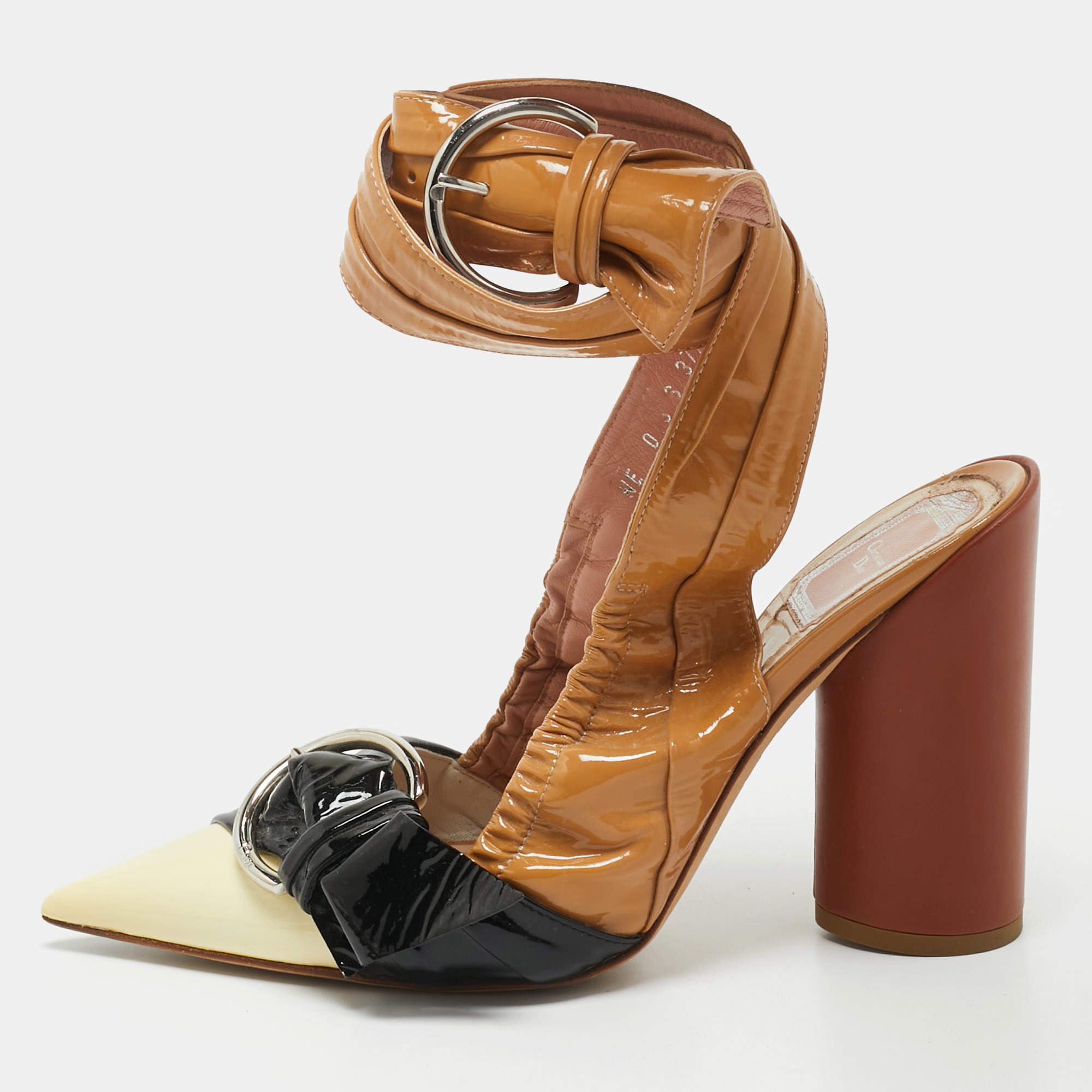 Dior Tri Color Patent Leather Conquest Ankle Wrap Sandals Size 37.5
