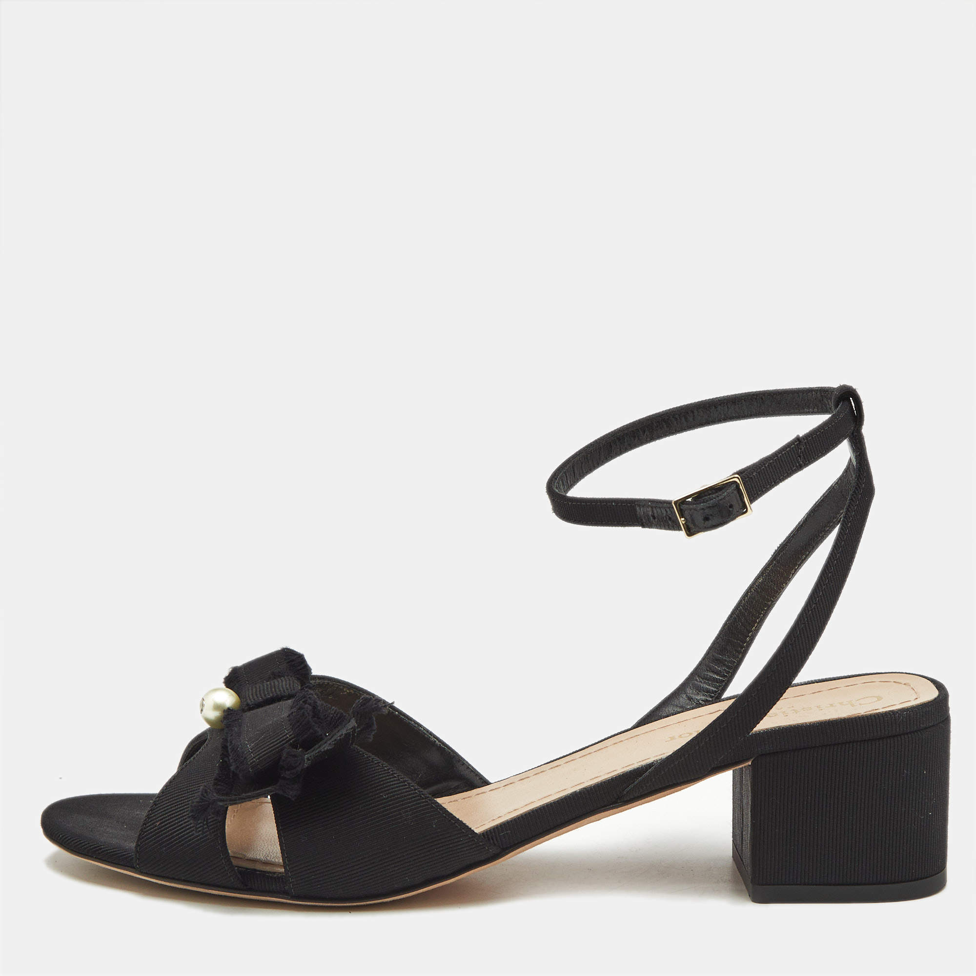 Dior Black Canvas Pear  Embellished Ankle Strap Sandals Size 41
