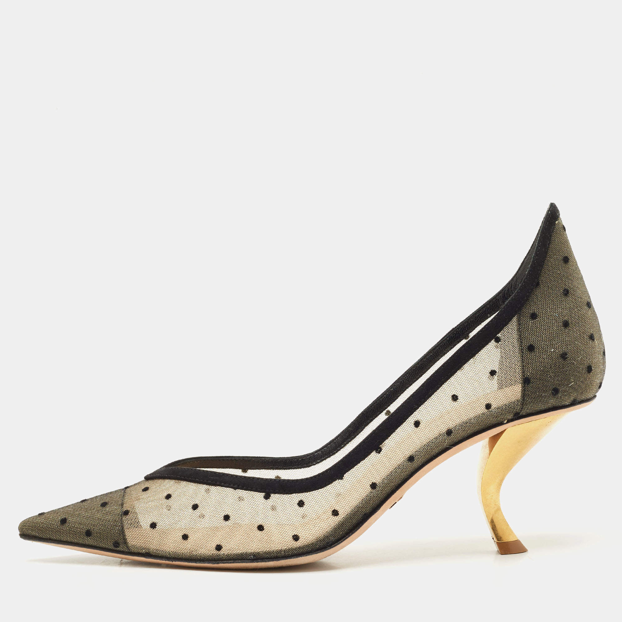 Dior Black Mesh and Suede Polka Dot D-Moi Pointed Toe Pumps Size 40