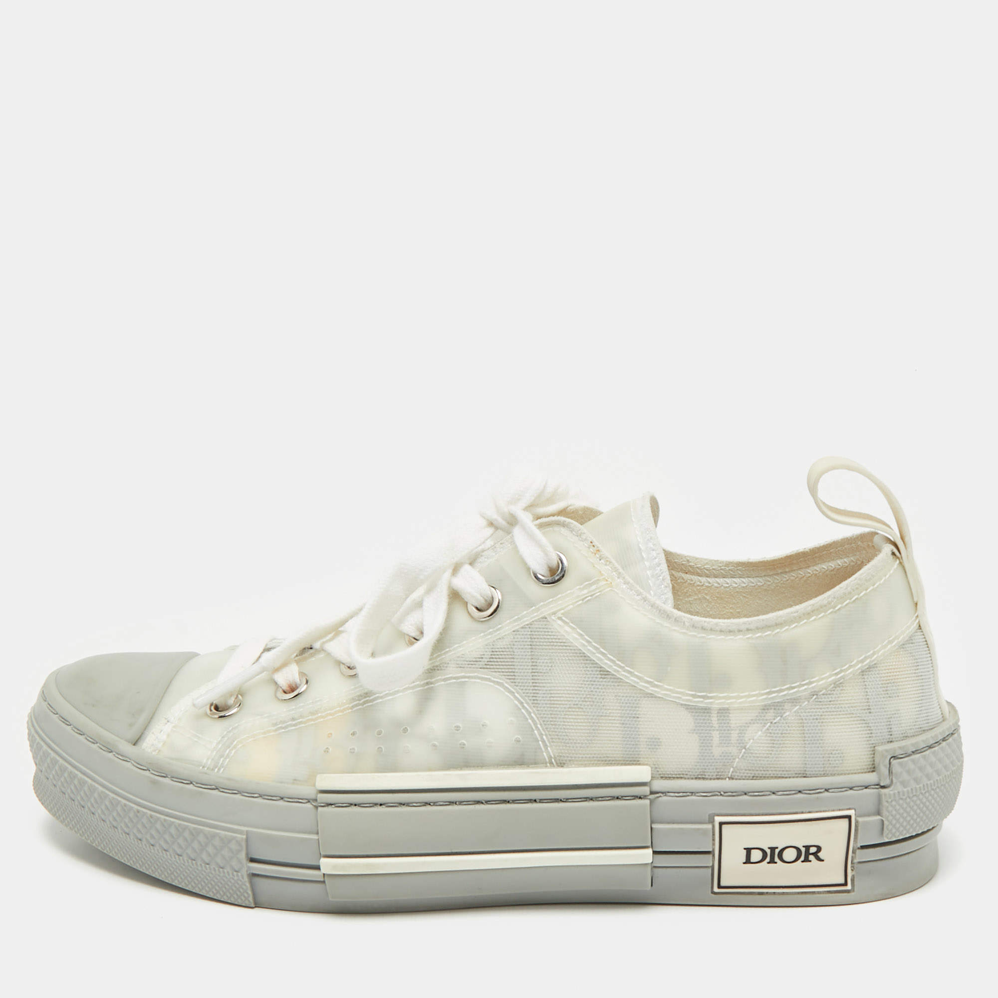 Pre Owned Dior Grey Oblique Mesh and Rubber B23 Sneakers Size 37